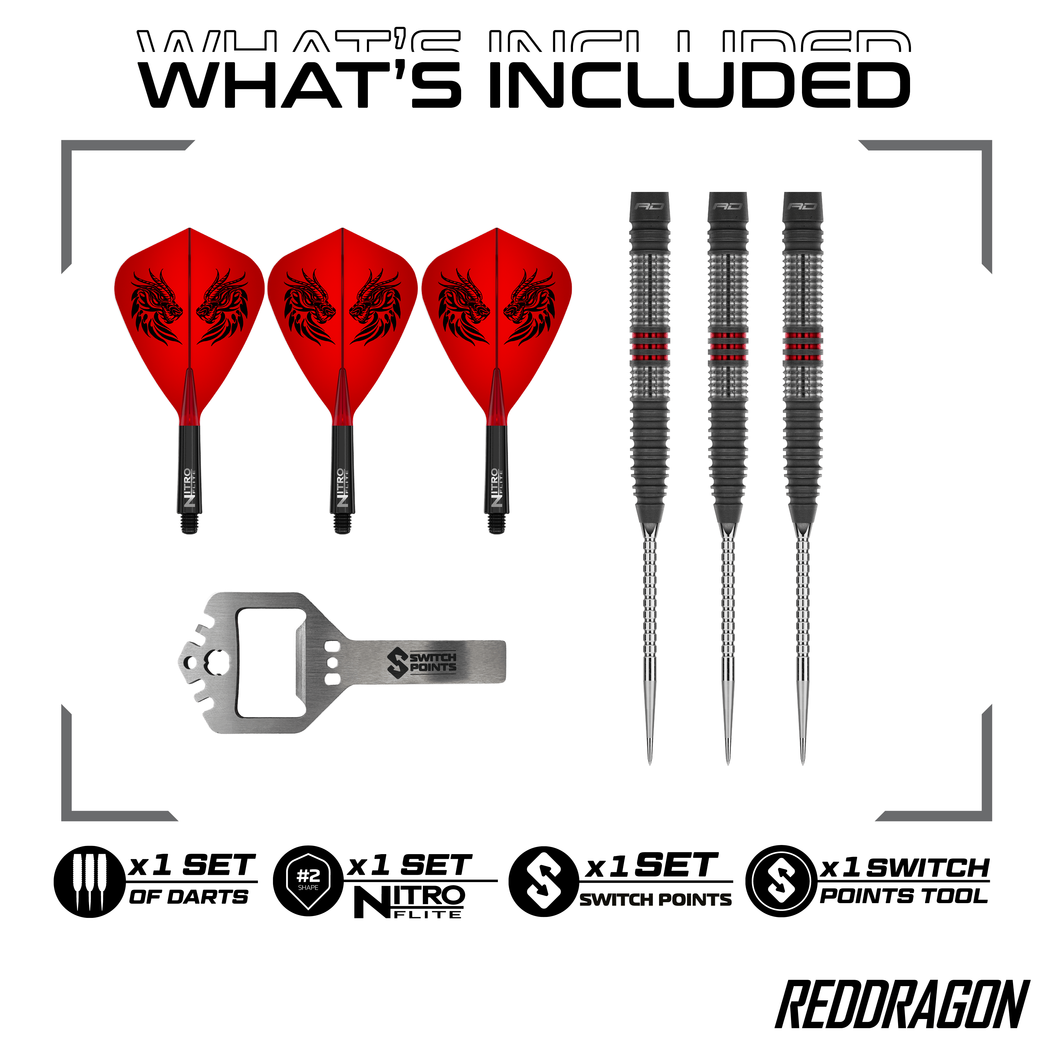 Fléchettes en acier Red Dragon Jonny Clayton Hireath Switch Point Zu sehen sind die Red Dragon Jonny Clayton Hireath Switch Point Steeldarts. Diese Pfeile sind für ihre hochwertige Verarbeitung bekannt.