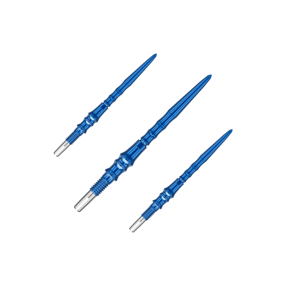 Pointes de fléchettes Target Japan Premium Swiss Point - Bleues Auf dem Bild ist ein Set von blauen Dartspitzen zu sehen. Die Spitzen sind jeweils 30 mm lang.