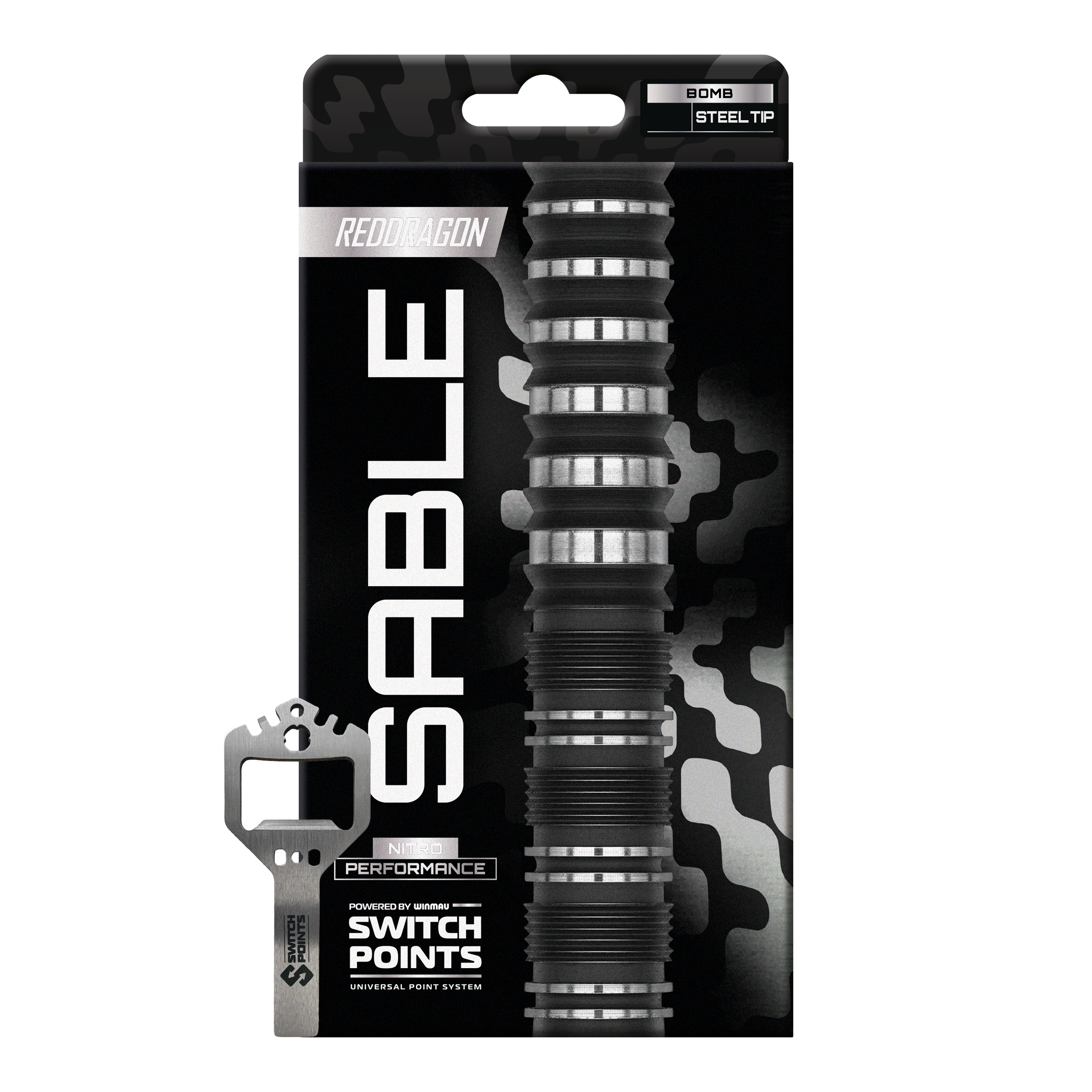 Zu sehen ist das Produkt Red Dragon Sable Bomb Switch Point Steeldarts. Diese Steeldarts eignen sich besonders für ambitionierte Dartspieler.