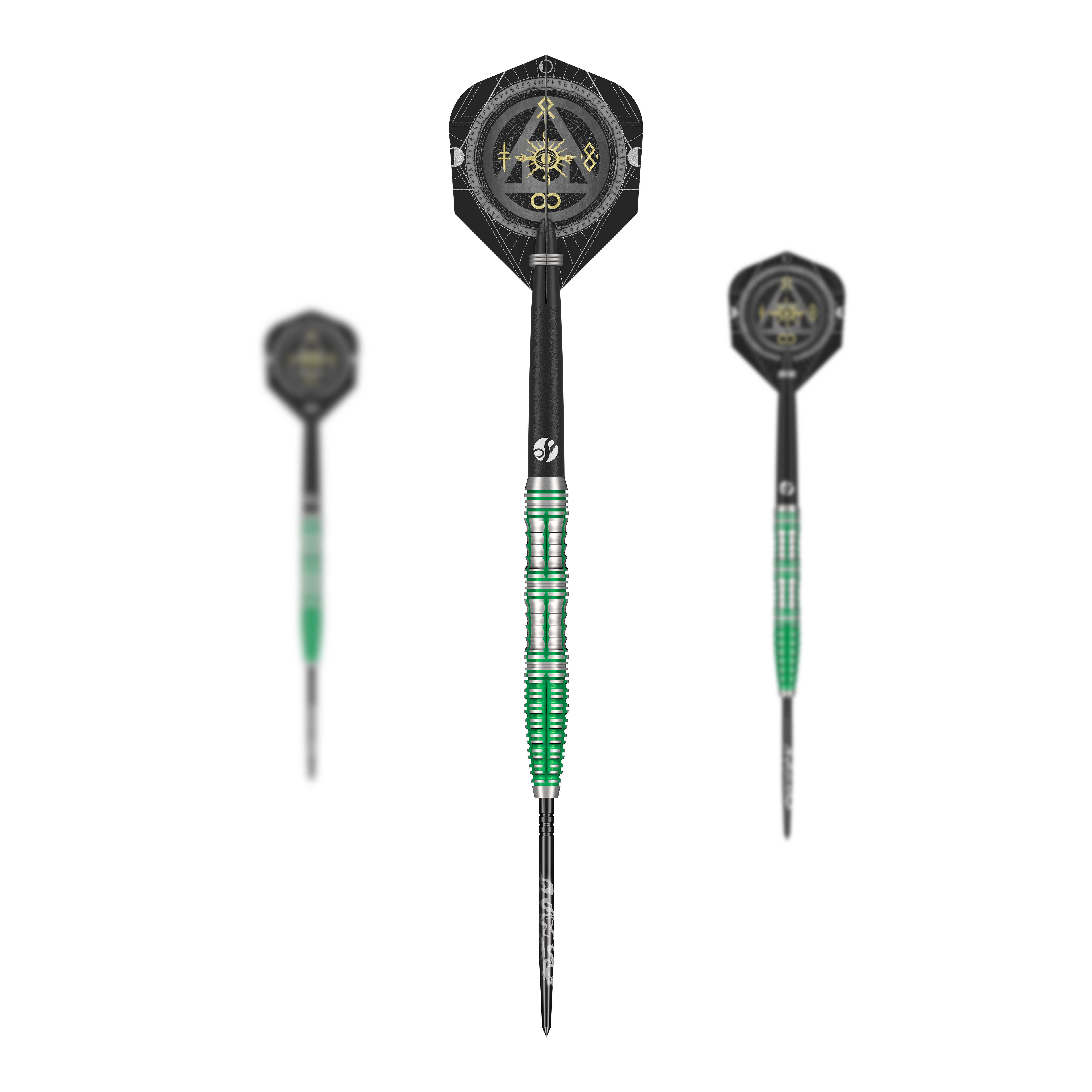 Zu sehen ist ein Set Shot Alchemy Mythril TurboPoints Steeldarts. Die Darts sind zusammen abgebildet.
