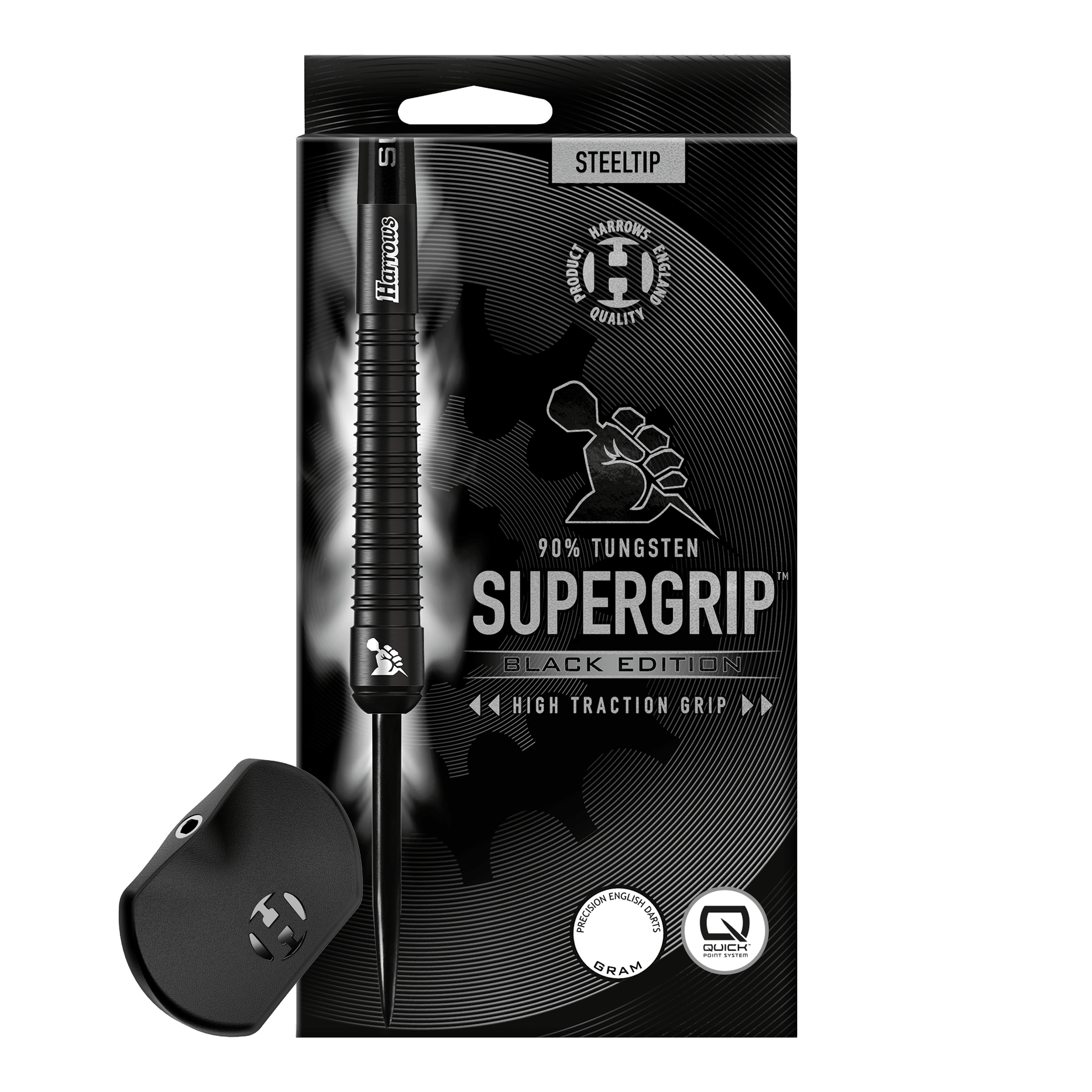 Fléchettes en acier à pointe rapide Harrows Supergrip 90 Black Edition