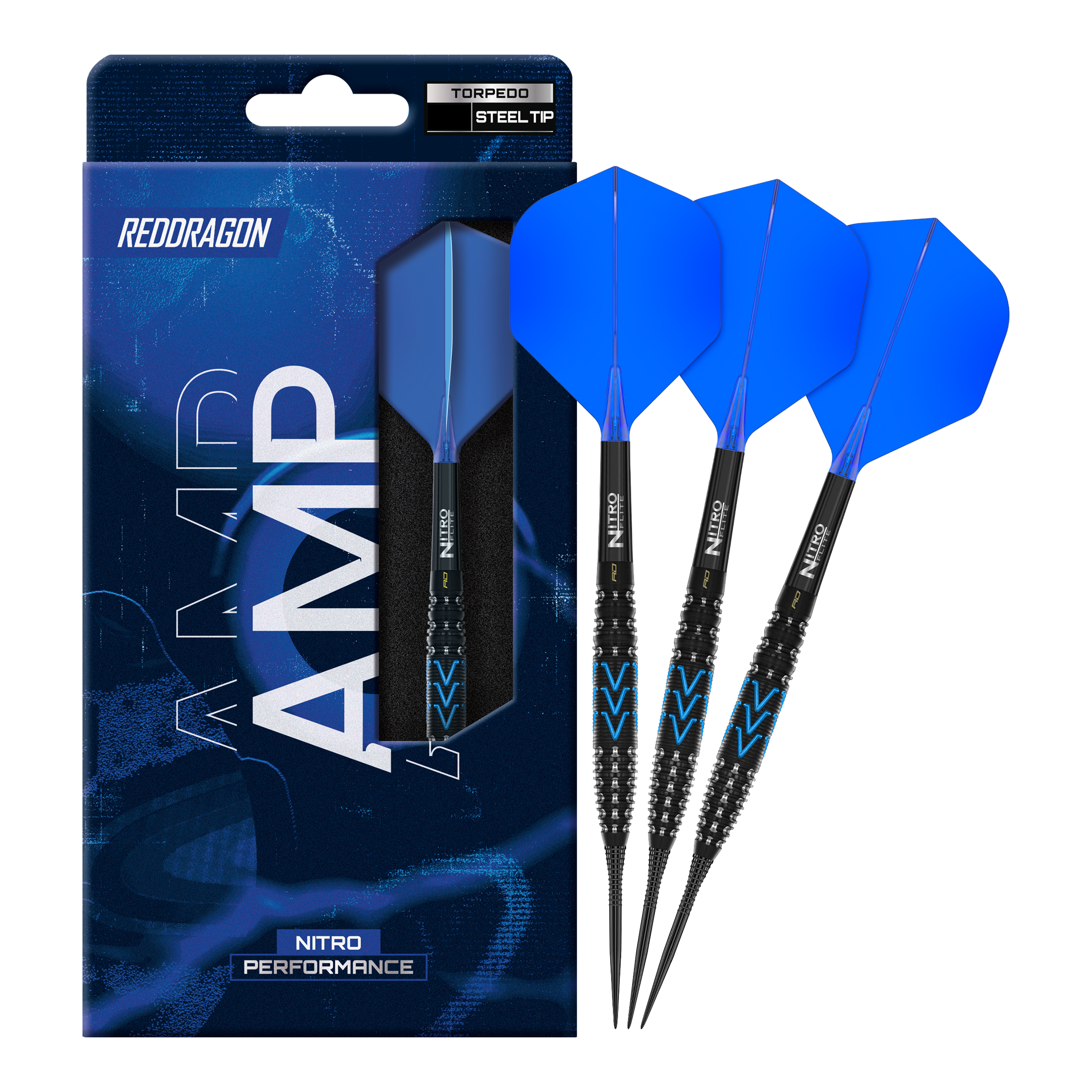 Fléchettes en acier Red Dragon Amp Torpedo Hier ist der Red Dragon Amp Torpedo Steeldarts abgebildet. Es handelt sich um komplette Steeldarts in sportlichem Look.