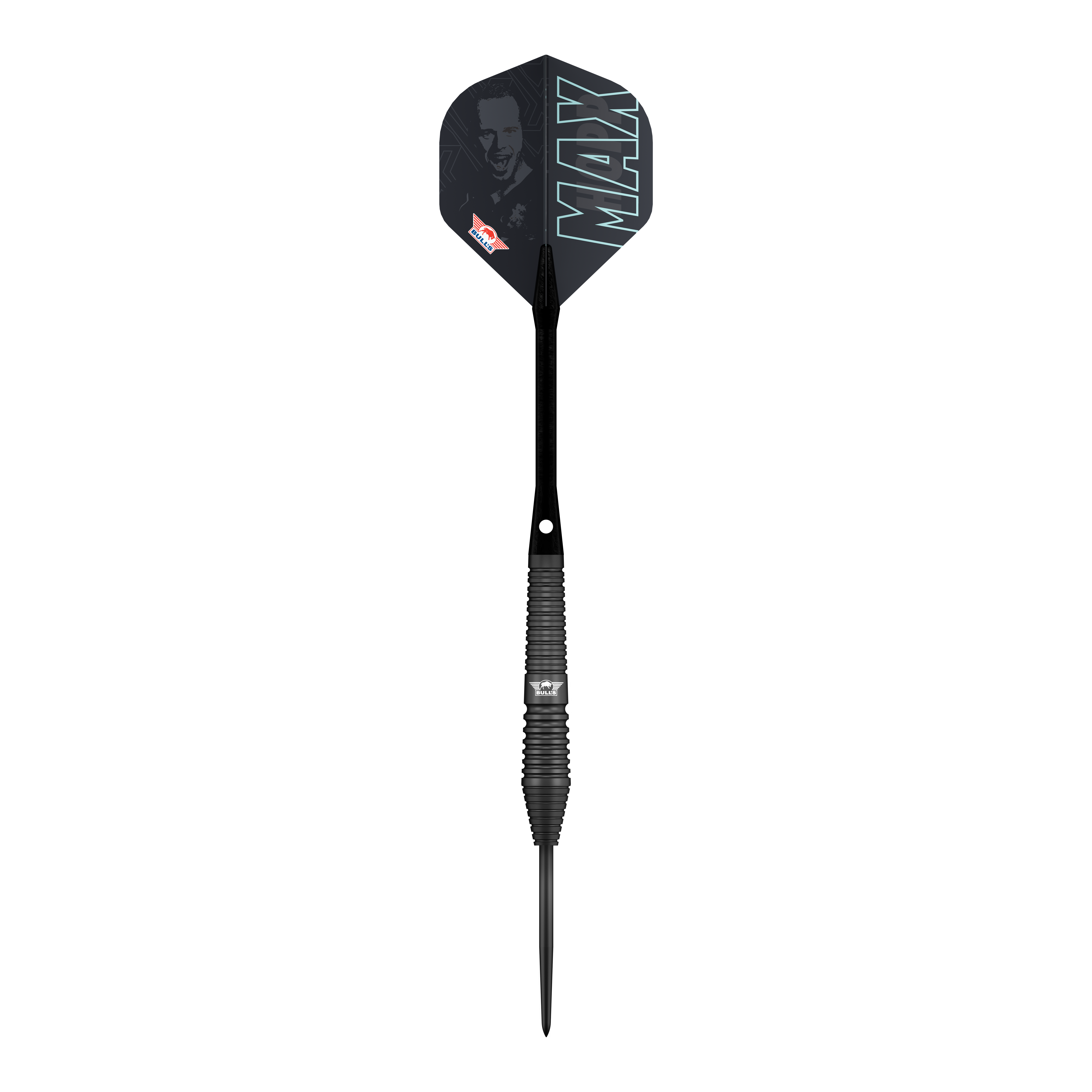 Fléchettes en acier noir Max Hopp de Bulls NL Die Bulls NL Max Hopp Black Steeldarts werden gezeigt. Die Darts sind als Set auf einem einfachen Hintergrund abgebildet.