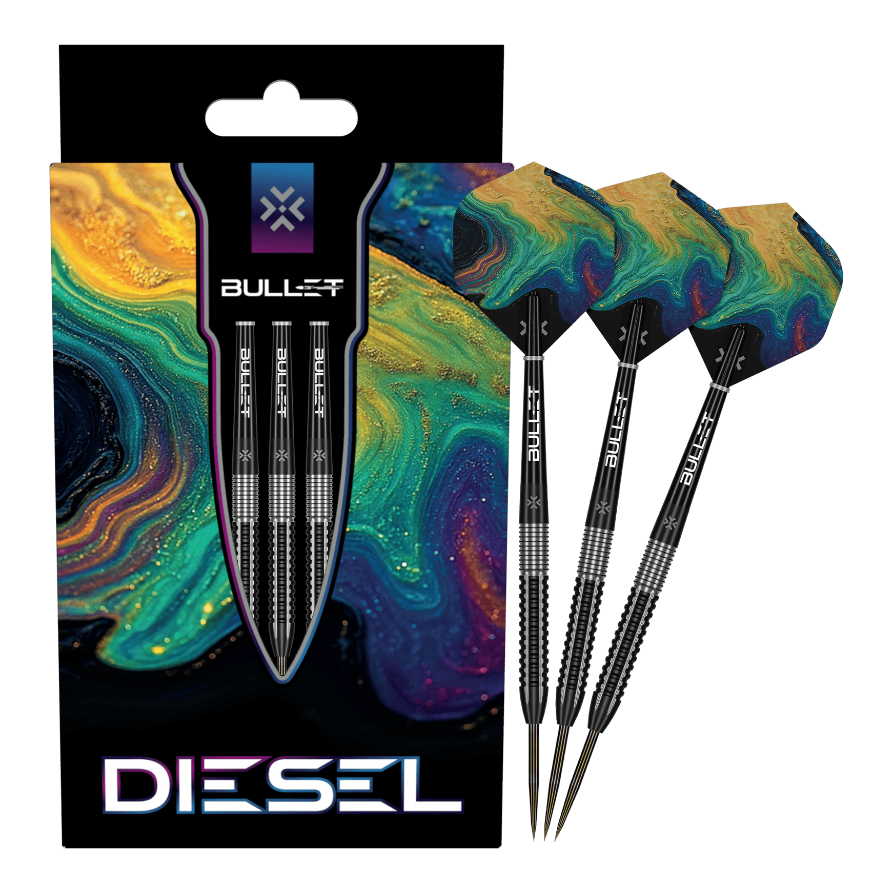Fléchettes en acier Bullet Diesel Hier wird das Produkt Bullet Diesel Steeldarts präsentiert. Die Steeldarts sind für den professionellen Dartsport geeignet.