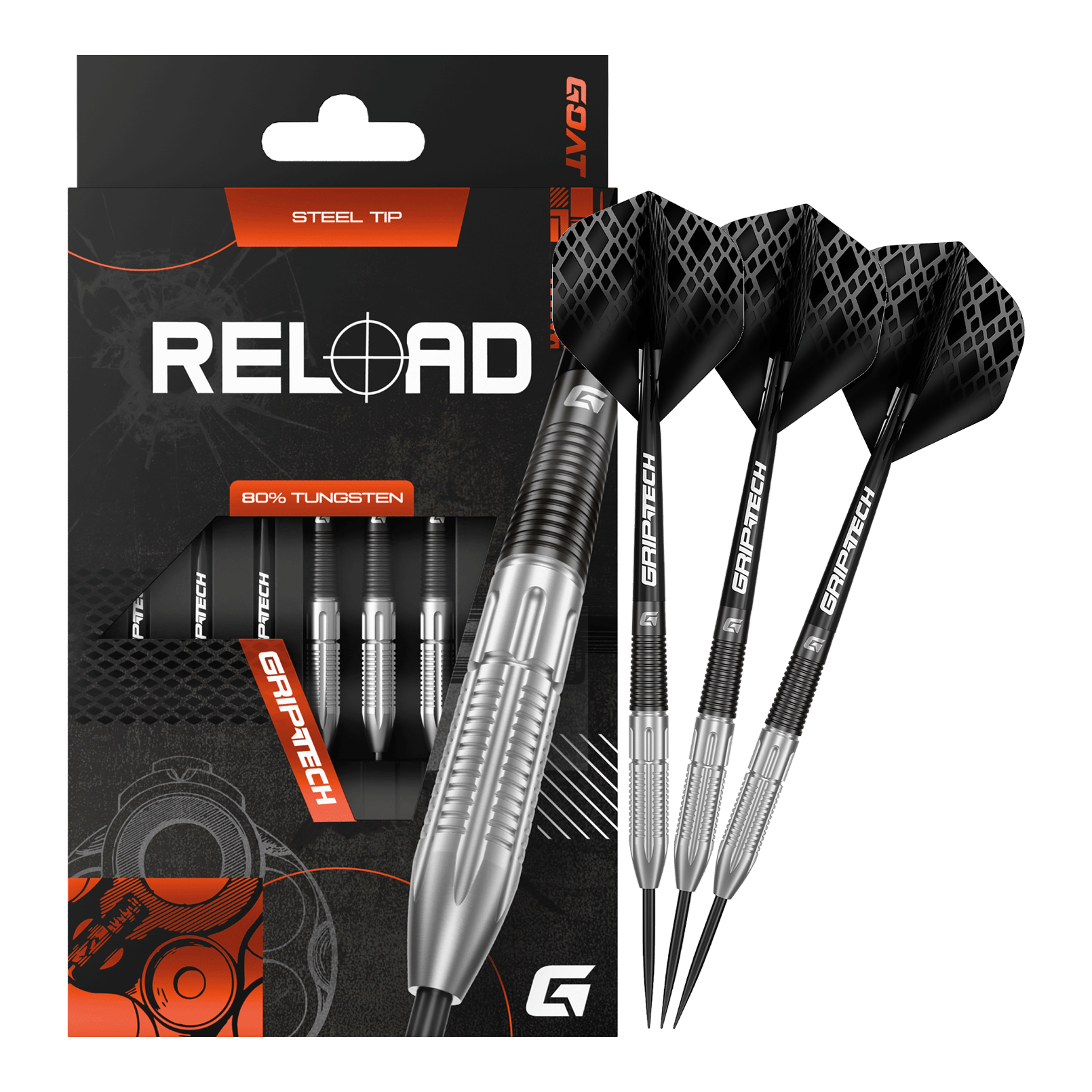 Fléchettes en acier GOAT Reload Auf dieser Aufnahme sind die GOAT Reload Steeldarts abgebildet. Es handelt sich um hochwertige Steeldarts für das Dartspiel.