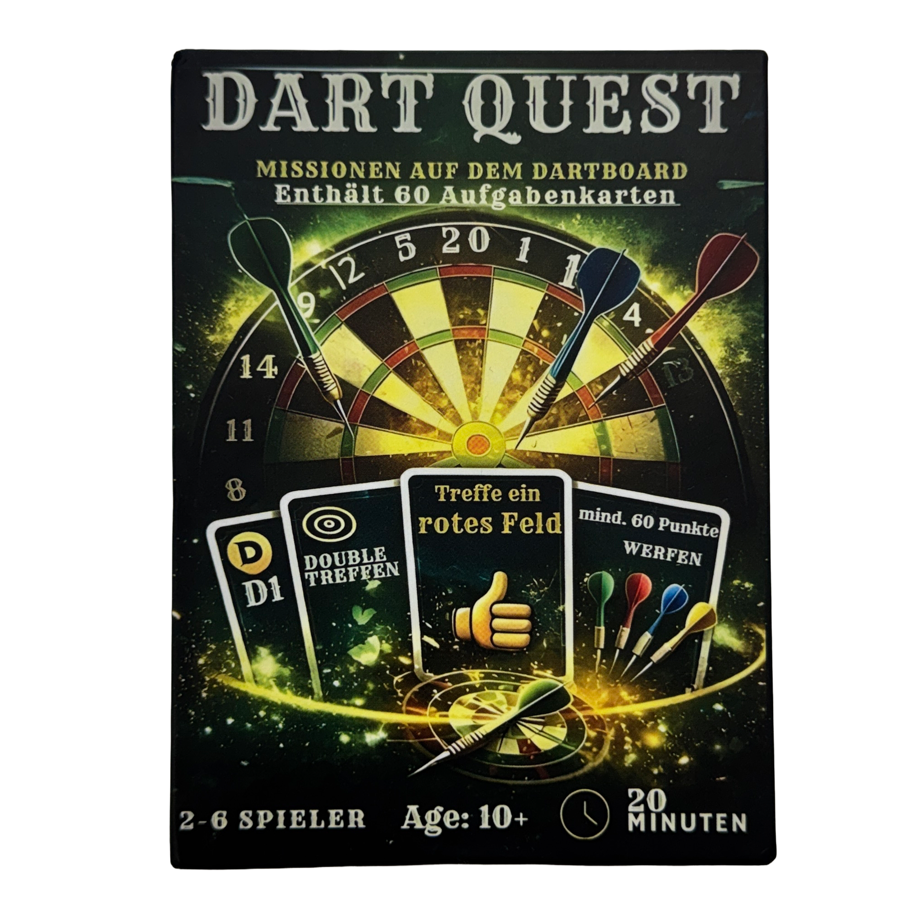 jeu de cartes Dart Quest Dieses Bild zeigt das Dart Quest Kartenspiel. Das Produkt ist für unterhaltsame Spielabende geeignet.
