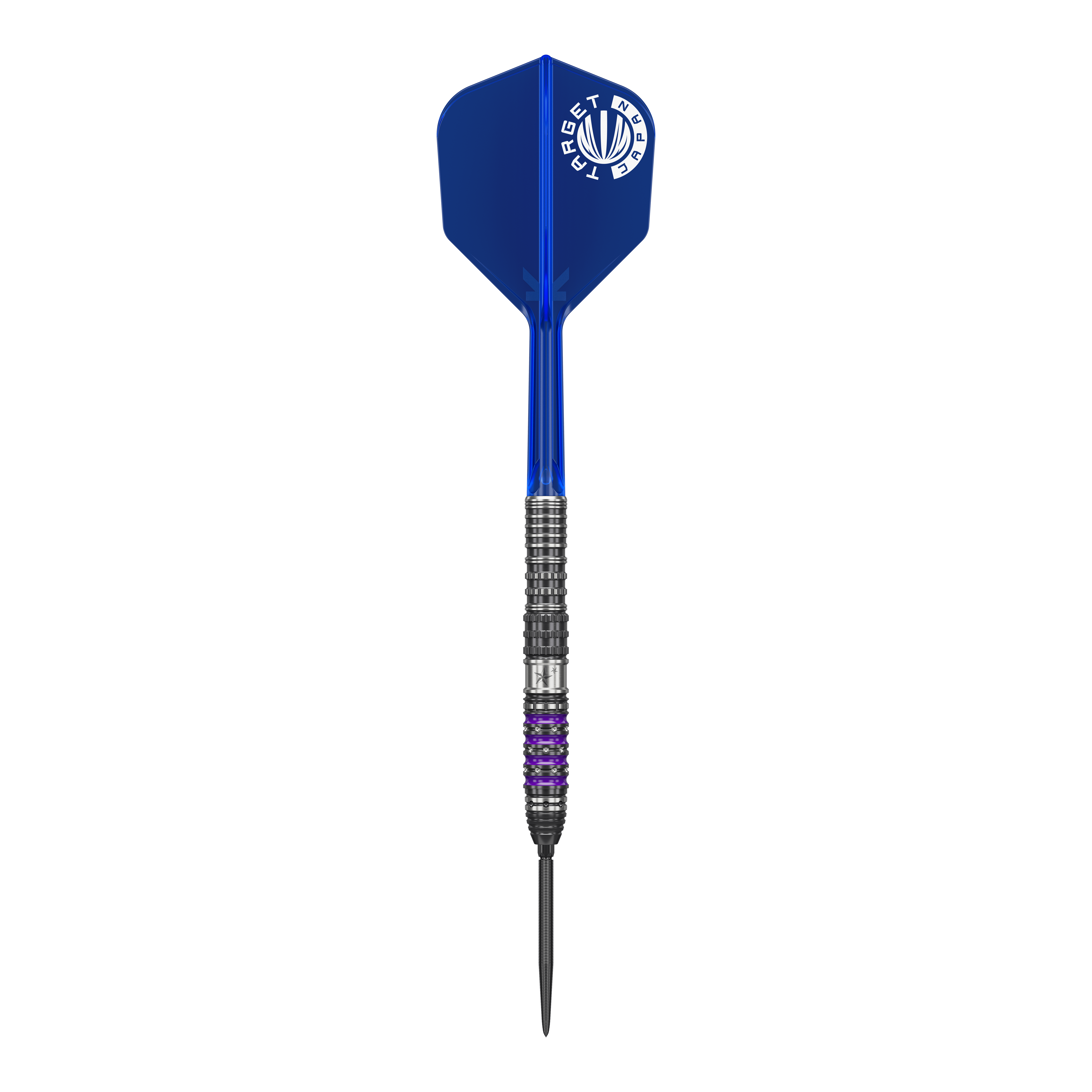 Fléchettes en acier Target Japan Prime Series Sirius GEN4 Swiss Point Das Bild zeigt einen Target Japan Prime Series Sirius GEN4 Swiss Point Steeldart. Der Dart hat eine blaue Flight mit weißem Logo und ein metallisches Barrel mit lilafarbenen Akzenten.