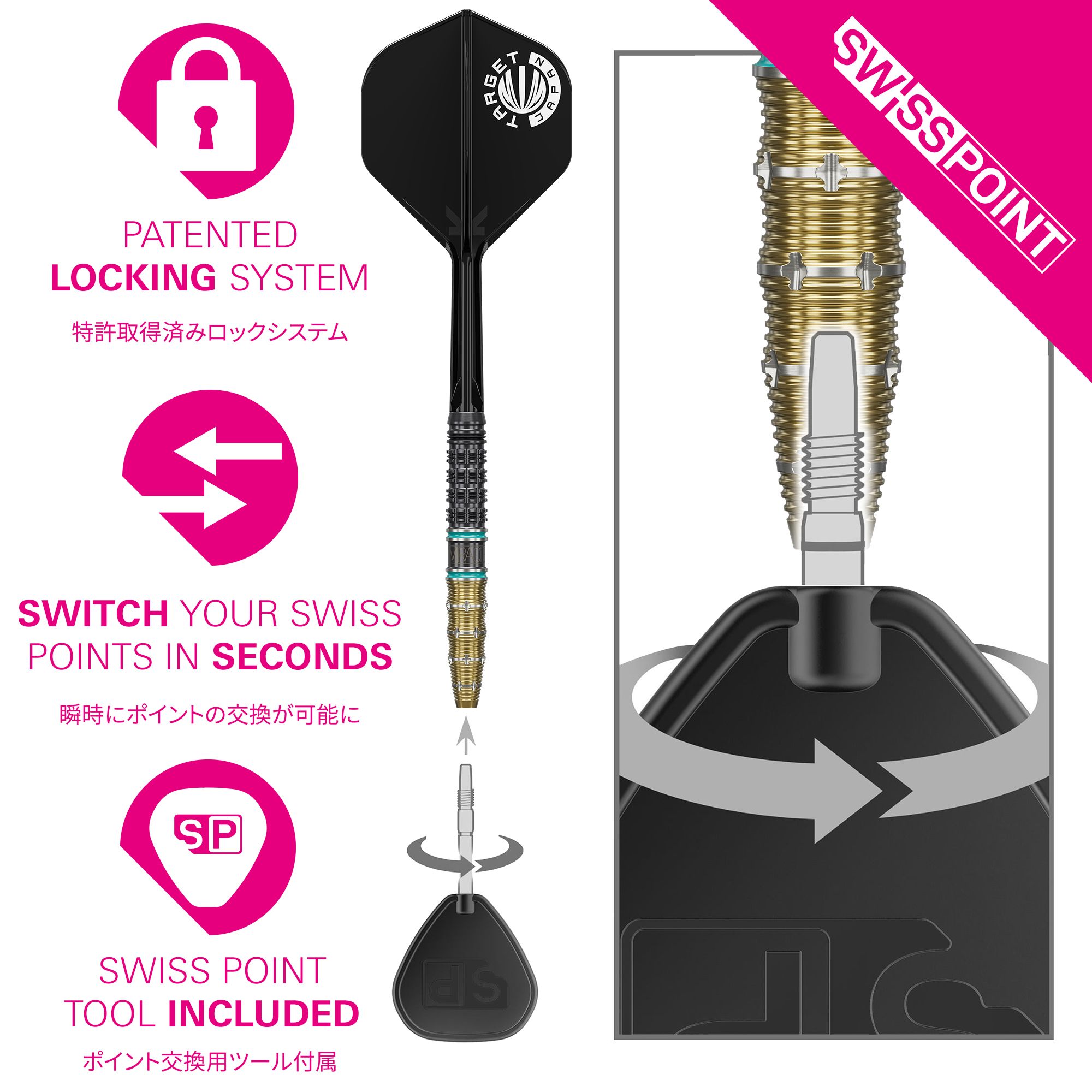 Target Japan Mikuru Suzuki The Miracle GEN7.5 Fléchettes en acier à pointe suisse Abgebildet ist das Produkt Target Japan Mikuru Suzuki The Miracle GEN7.5 Swiss Point Steeldarts. Die Steeldarts sind bekannt für ihre besondere Präzision und Qualität.