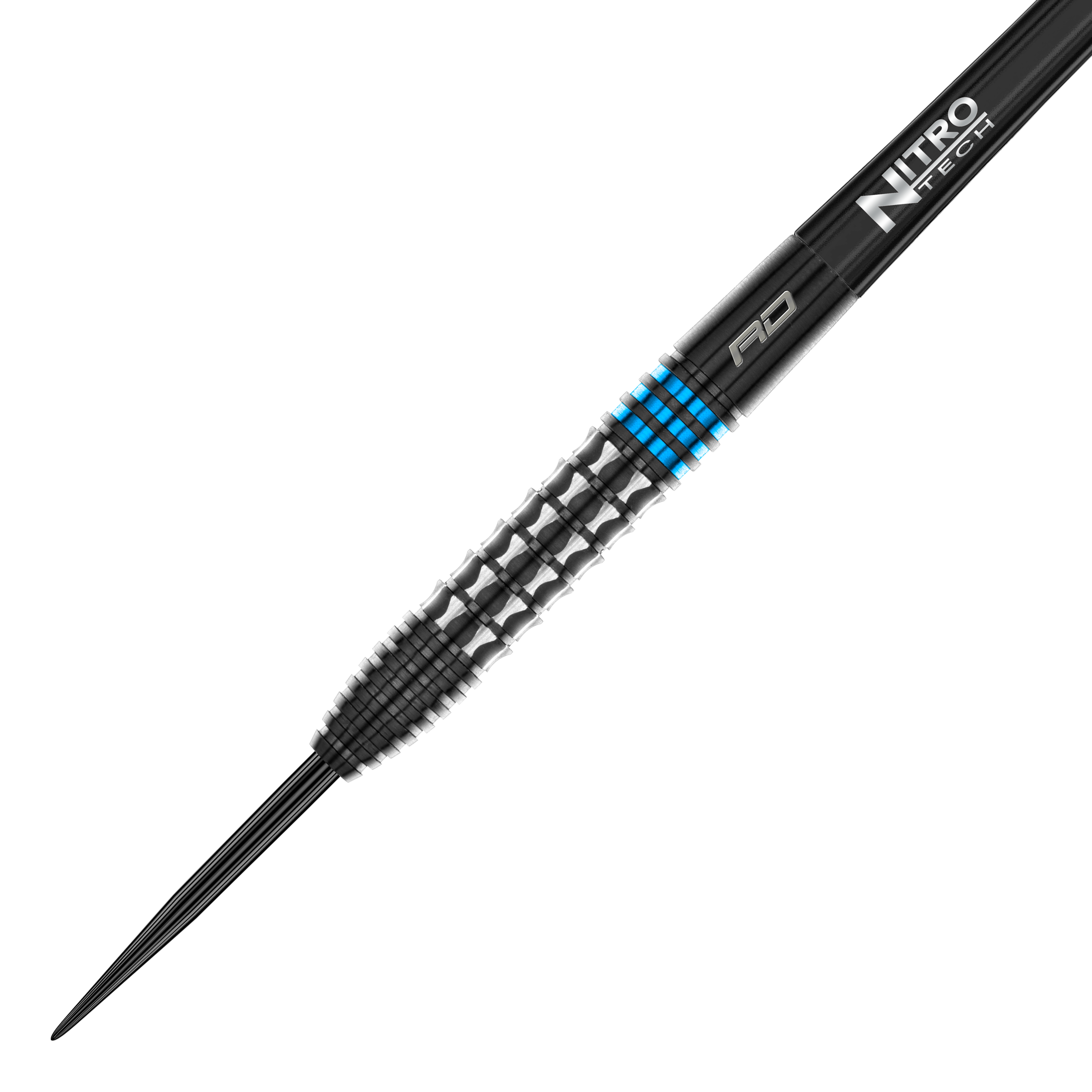 Fléchettes en acier bleu Red Dragon Vengeance Das Bild zeigt einen Red Dragon Vengeance Blue Steeldart. Der Dartpfeil ist schwarz mit blauen Akzenten und hat eine strukturierte Griffoberfläche.