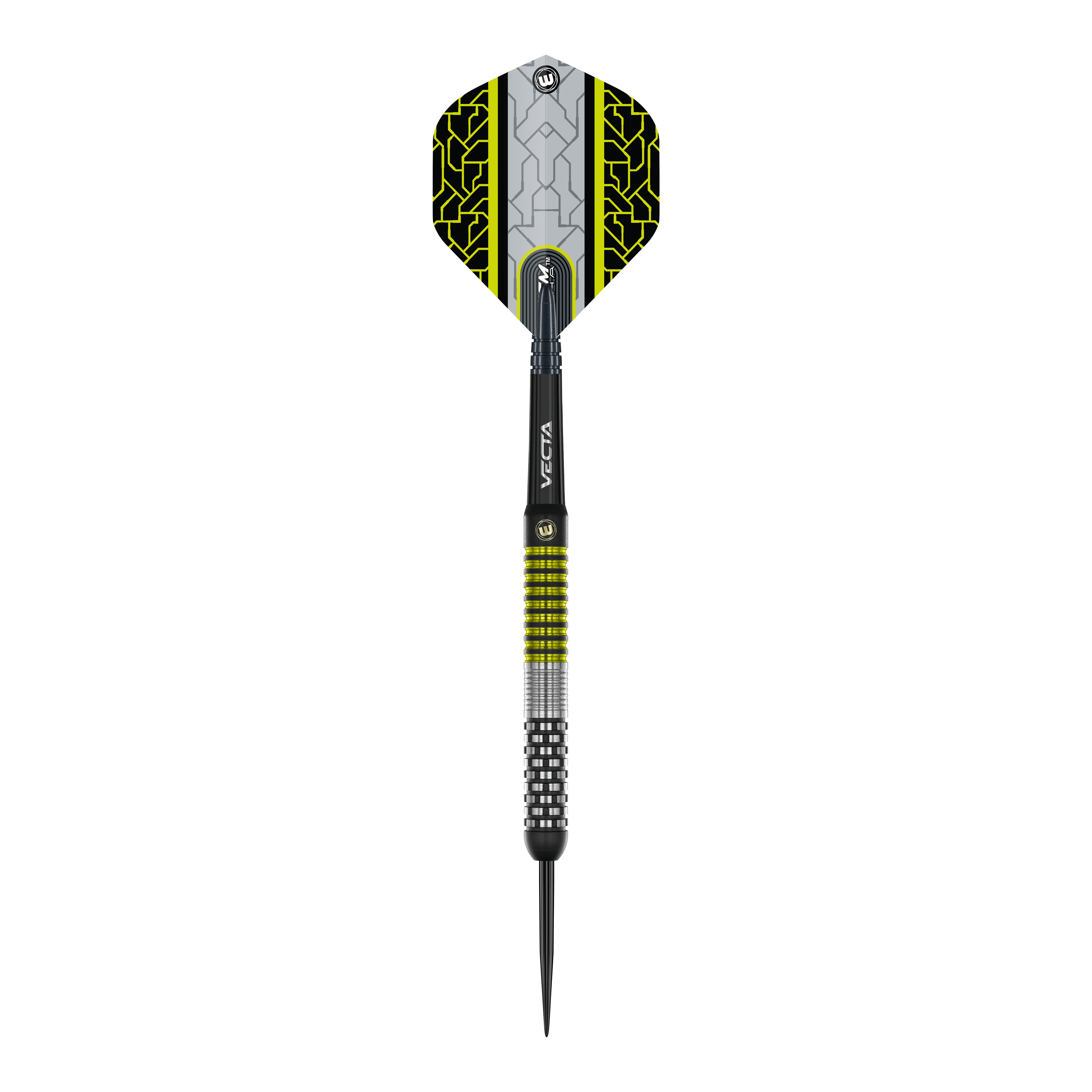 Das Produkt zeigt die Winmau Team 360 Cori Wiltshire Steeldarts mit 24 Gramm Gewicht. Diese Darts sind robust und für anspruchsvolle Spiele geeignet.