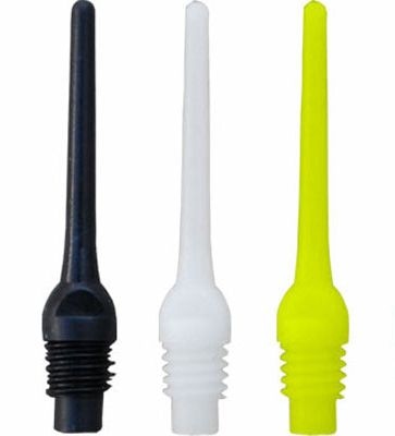 809_813 Das Bild zeigt drei verschiedene Keypoint Spitzen in den Farben Schwarz, Weiß und Gelb. Diese Spitzen sind Teil eines 1000er Packs.