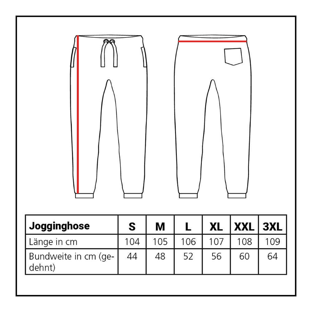 Joggers de la collection Lion Abgebildet ist die Größentabelle für die Löwen Kollektion Jogger. Die Tabelle hilft bei der Auswahl der passenden Größe.
