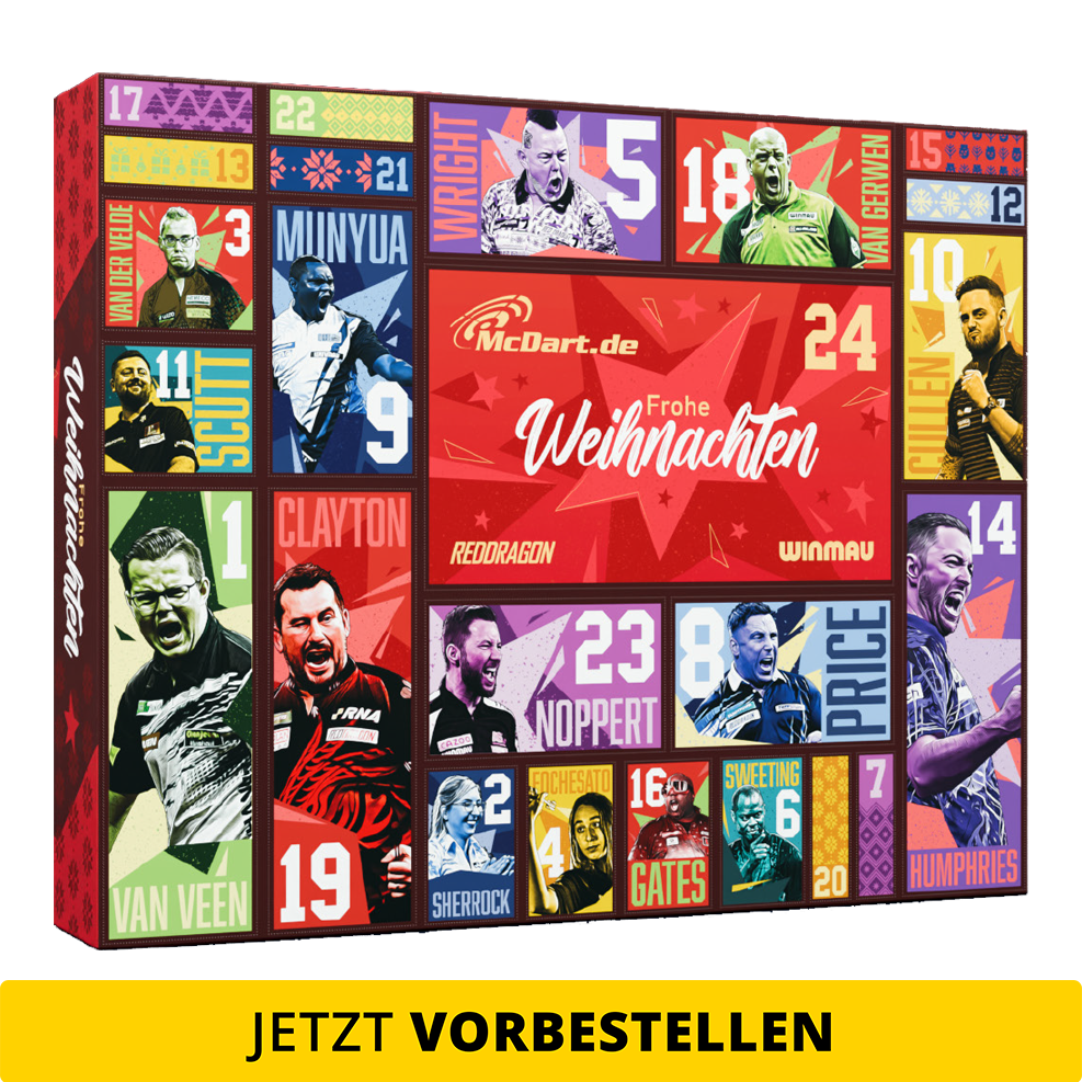 Calendrier de l'Avent McDart Steel Darts 2026 Das Bild zeigt den McDart Steel-Darts Adventskalender 2026. Die Abbildung betont das besondere Angebot für Dart-Fans.