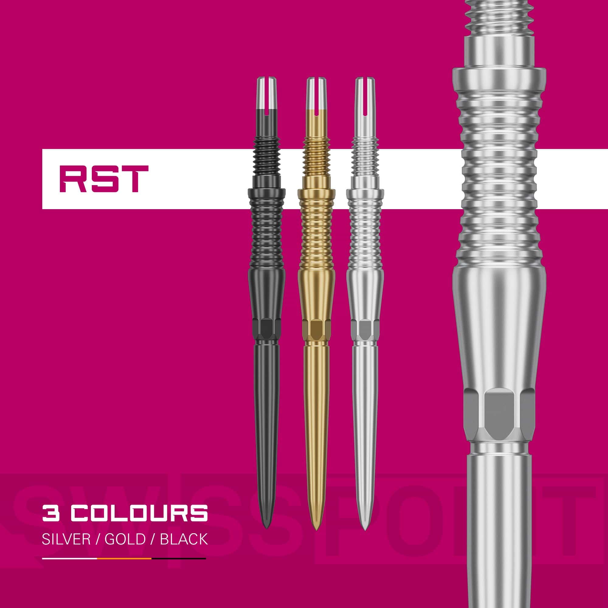 Embouts de fléchettes Target Swiss Point Signature RST - Argent Target Swiss Point Dartspitzen Signature RST - Silber wird dargestellt. Die Spitzen sind robust und elegant gestaltet.