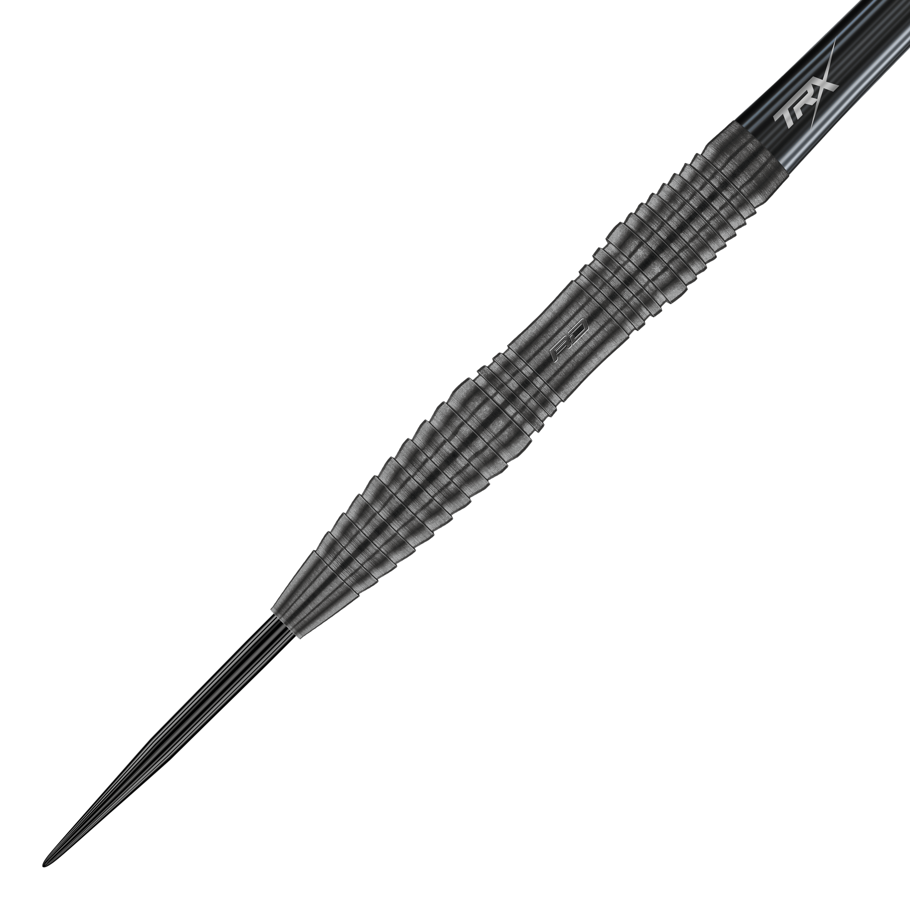Fléchettes en acier Onyx Seren 3 du Dragon Rouge Das Bild zeigt einen Red Dragon Seren 3 Onyx Steeldart. Der Dartpfeil hat ein elegantes, schwarzes Design mit präzisen Rillen für besseren Halt.