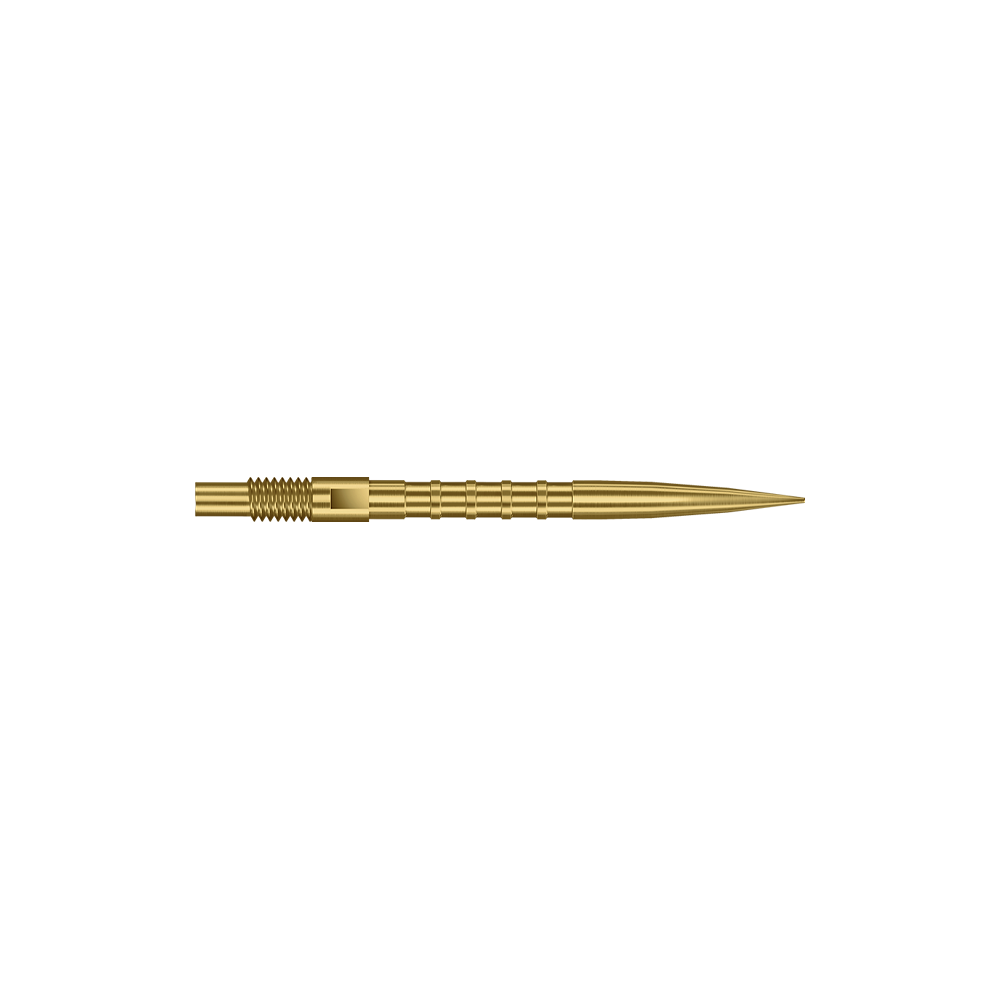 Diese Abbildung zeigt goldene Dartspitzen mit Heavy Metal Grip, 26 mm. Die Spitzen sind besonders für präzises Darten geeignet.
