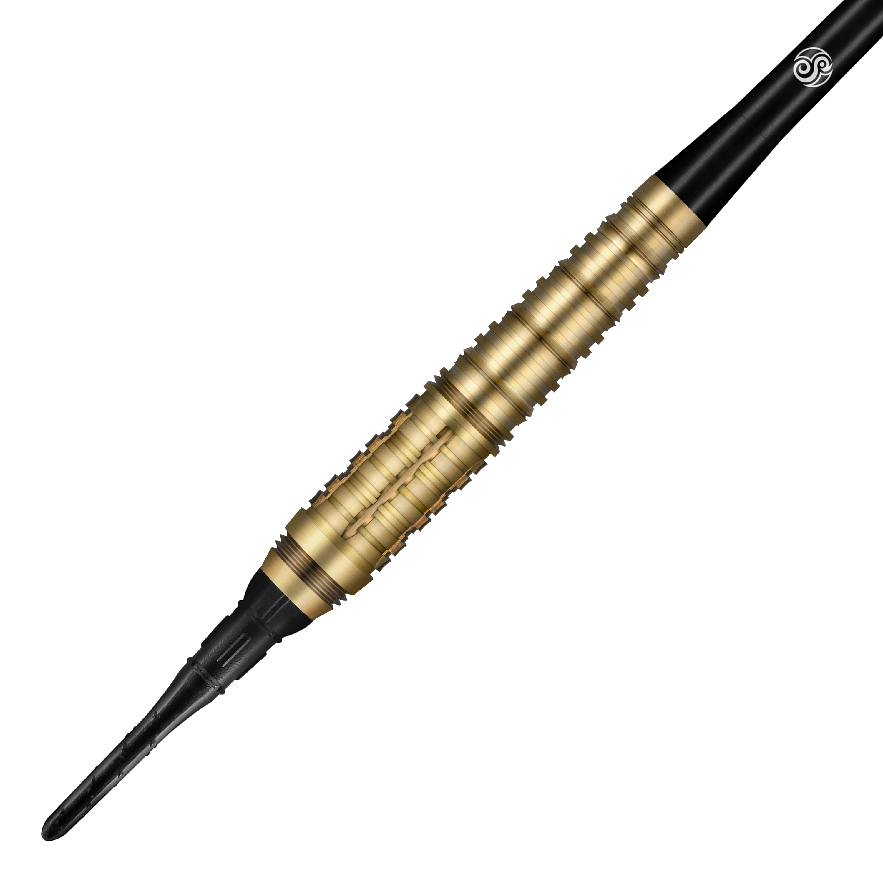 Fléchettes souples Shot Redline Mach 1 - 20 g Auf dem Bild ist ein Shot Redline Mach 1 Softdart mit einem Gewicht von 20g zu sehen. Der Dartpfeil hat einen goldfarbenen, geriffelten Griff und eine schwarze Spitze.