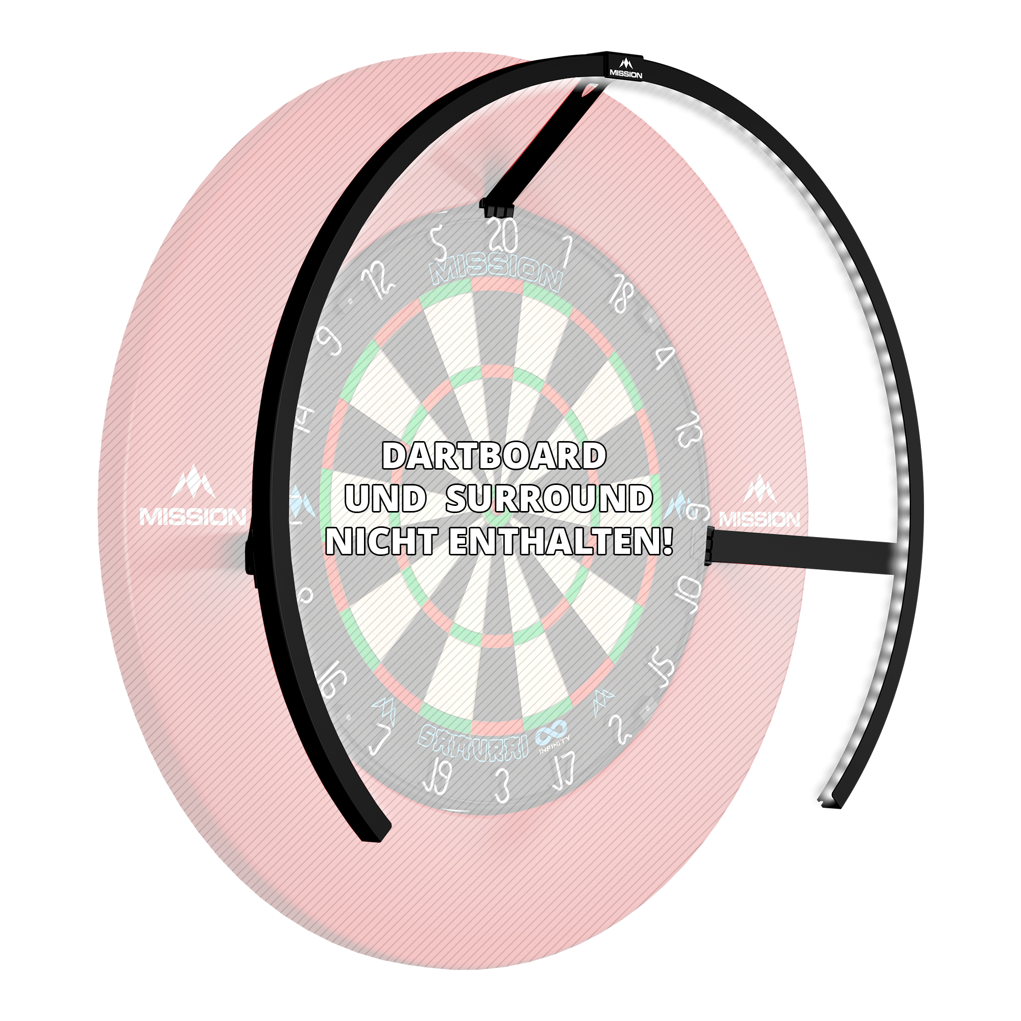 Éclairage LED pour cible de fléchettes Mission Torus 270 - Noir Gezeigt wird die Mission Torus 270 LED Dartboard Beleuchtung in Schwarz. Das Produkt liefert helles Licht für das Dartboard.