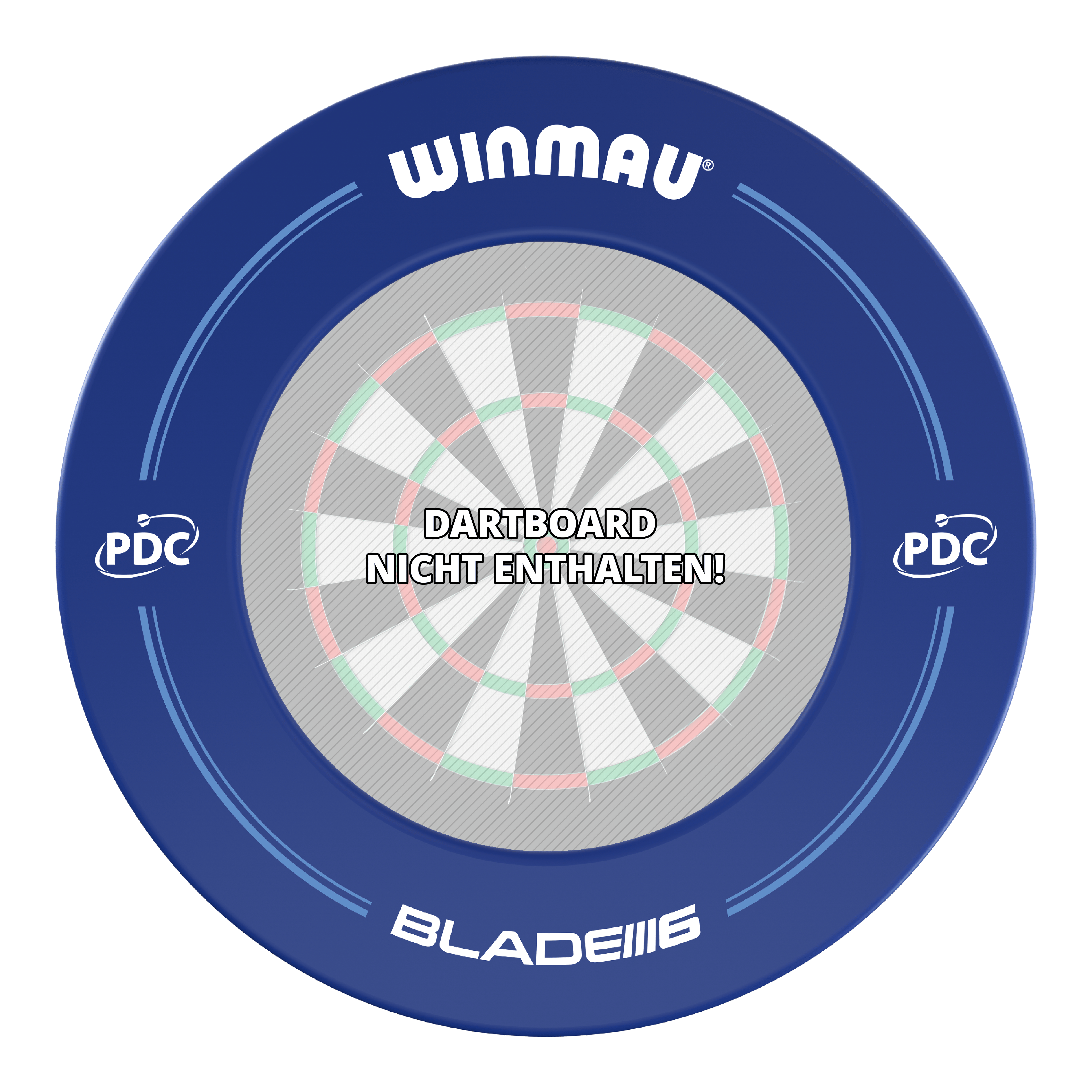Cadre de fléchettes Winmau PDC - Bleu Das Bild zeigt einen blauen Winmau PDC Dartboard Surround. In der Mitte steht der Hinweis "Dartboard nicht enthalten!".