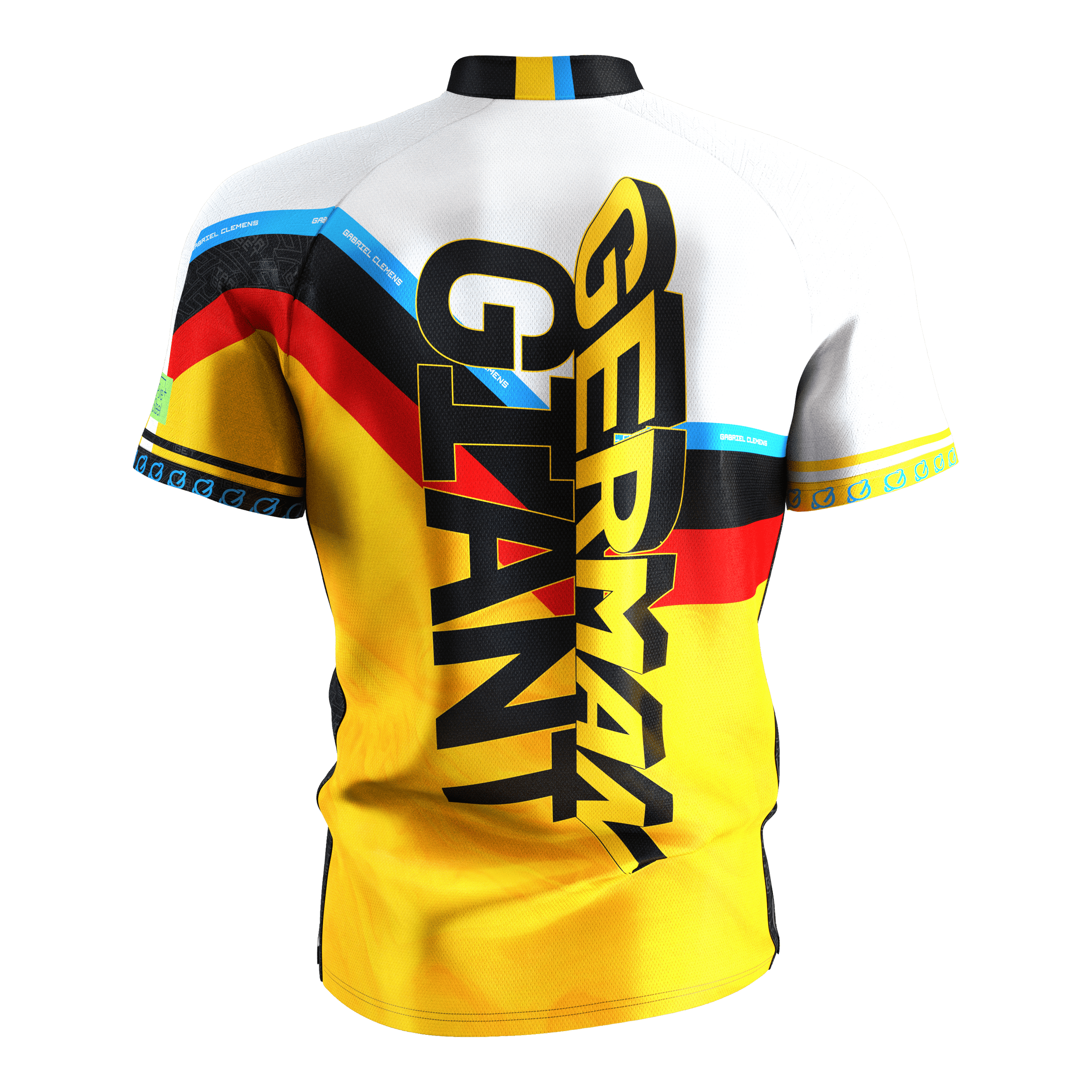 Maillot de fléchettes Target Coolplay Gabriel Clemens 2025 Das Bild zeigt das "Target Coolplay Gabriel Clemens 2025 Dartshirt" von hinten. Auf dem Shirt steht in großen Buchstaben "German Giant" und es ist in den Farben der deutschen Flagge gestaltet.