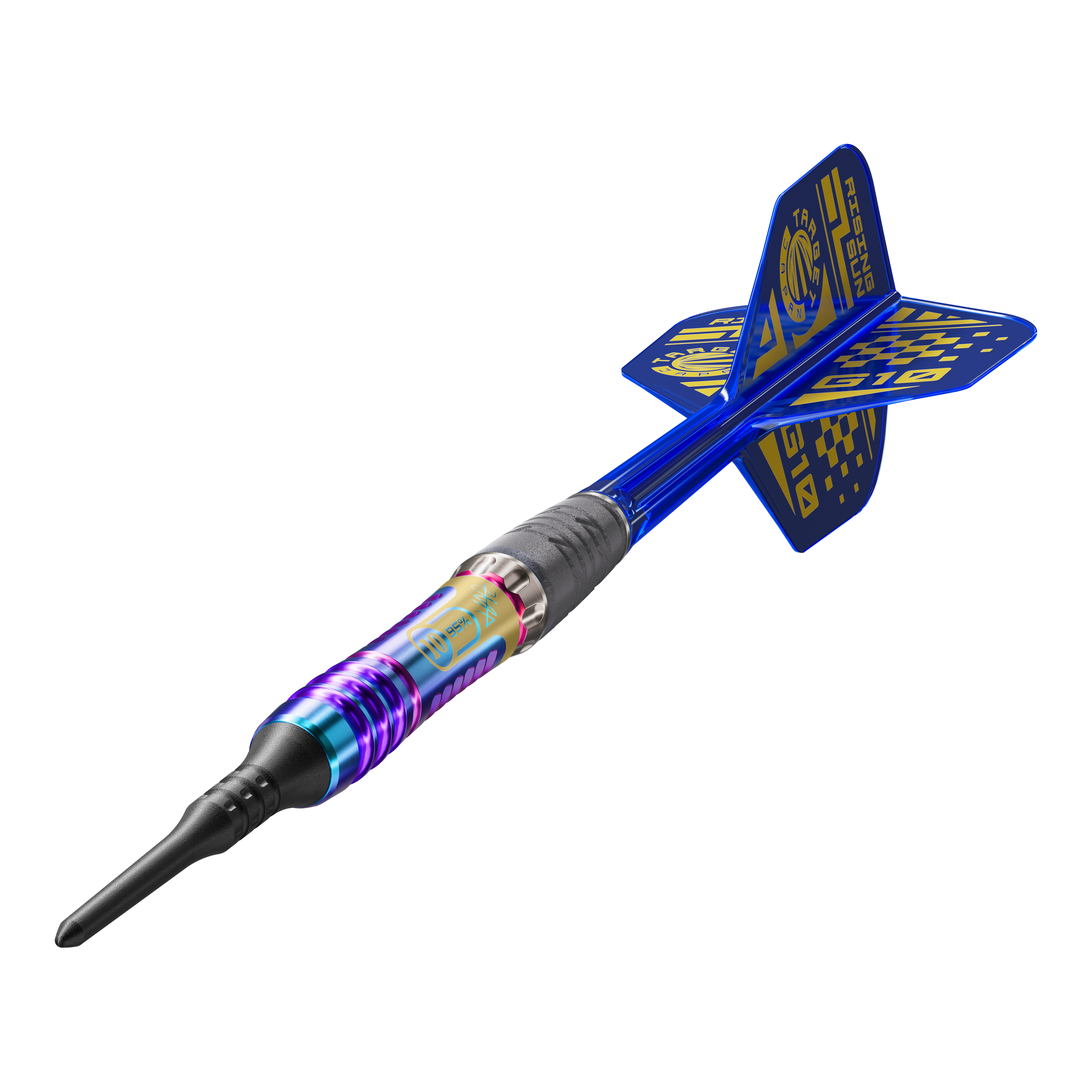 Abgebildet ist der Target Japan Rising Sun GEN10 Softdarts mit 21,5g. Der Dartpfeil zeichnet sich durch sein einzigartiges Design und hochwertige Materialien aus.