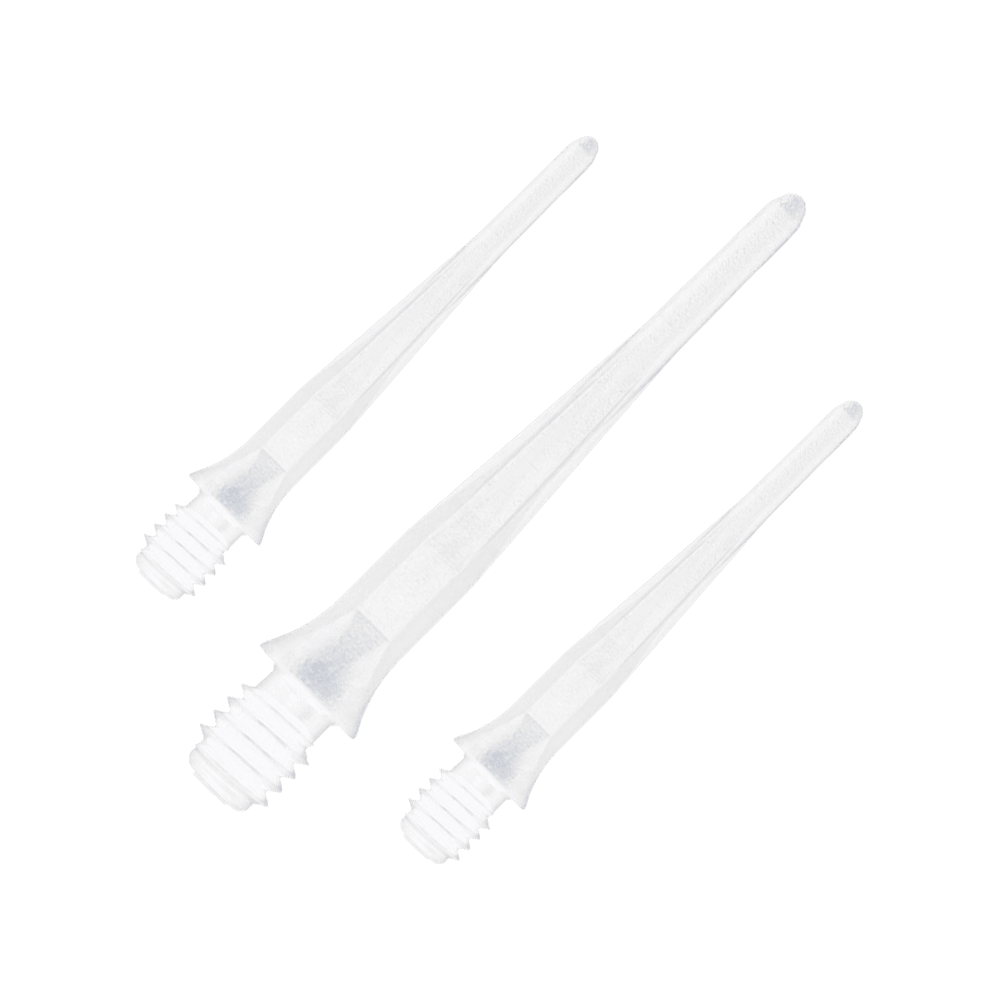 Pointes de fléchettes souples Caliburn 2BA blanches - Paquet de 50 Abgebildet sind Caliburn 2BA Softdartspitzen in Weiß im 50er Pack. Die Spitzen sind für Softdarts geeignet und in einer Verpackungseinheit dargestellt.