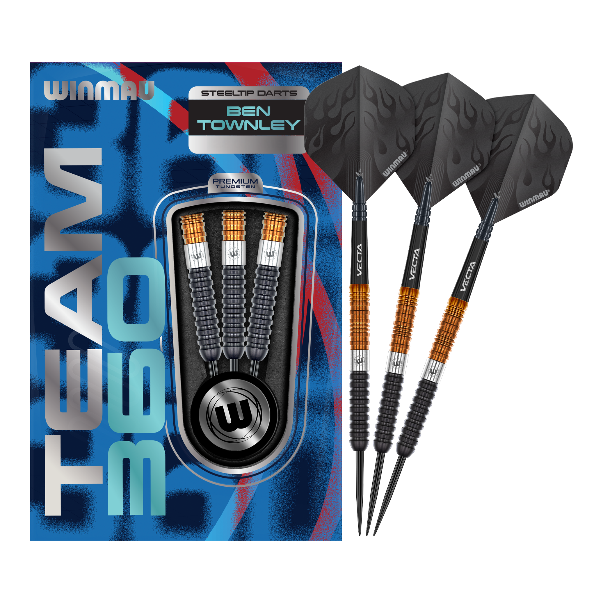 Fléchettes en acier Winmau Team 360 Ben Townley - 23 g Das Produkt Winmau Team 360 Ben Townley Steeldarts - 23g ist hier komplett dargestellt. Diese Steeldarts sind langlebig und vielseitig einsetzbar.