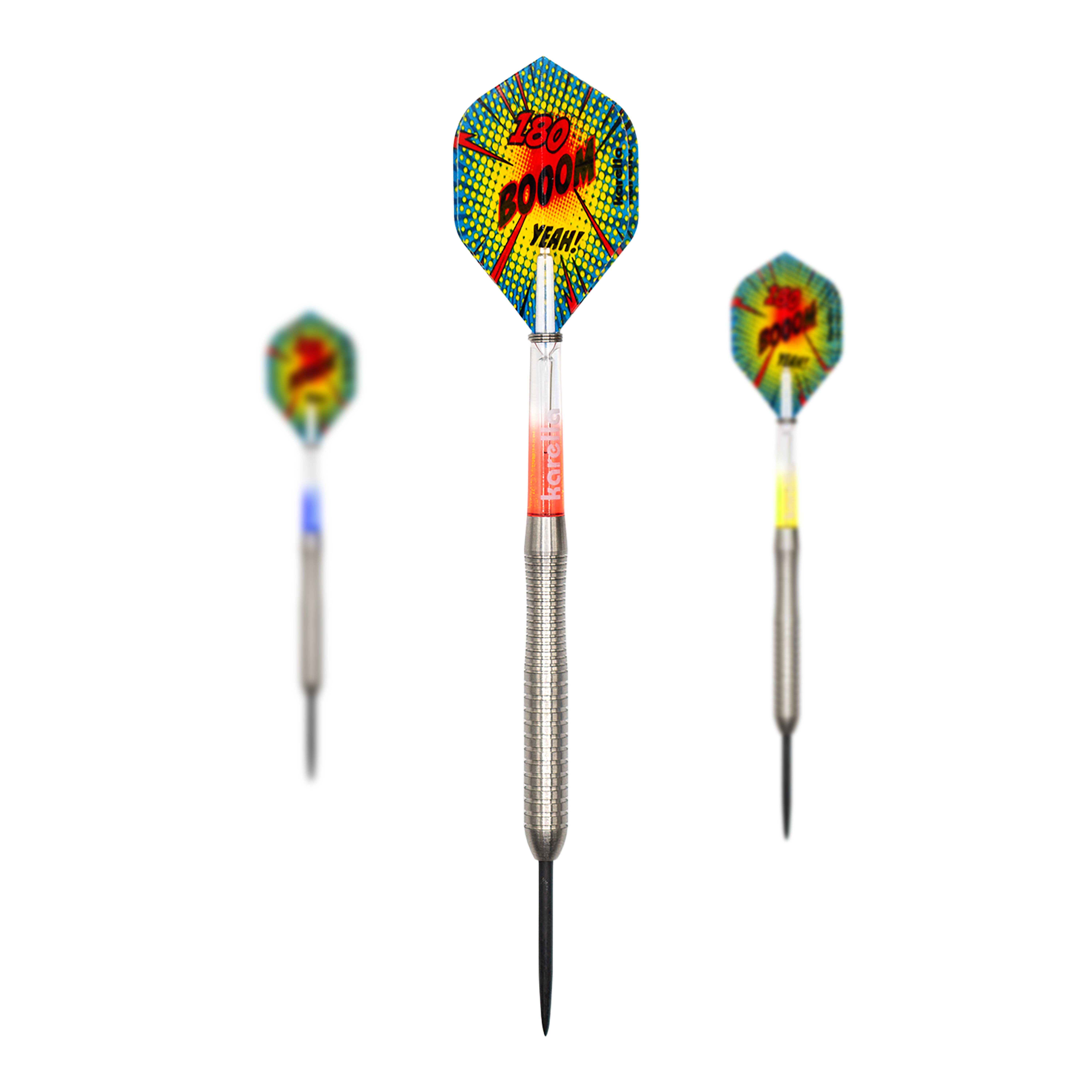 Fléchettes en acier Karella Comic Line CL-2 - 23 g Dies ist ein Satz Karella Comic Line CL-2 Steeldarts - 23g. Die Steeldarts werden zusammen präsentiert.
