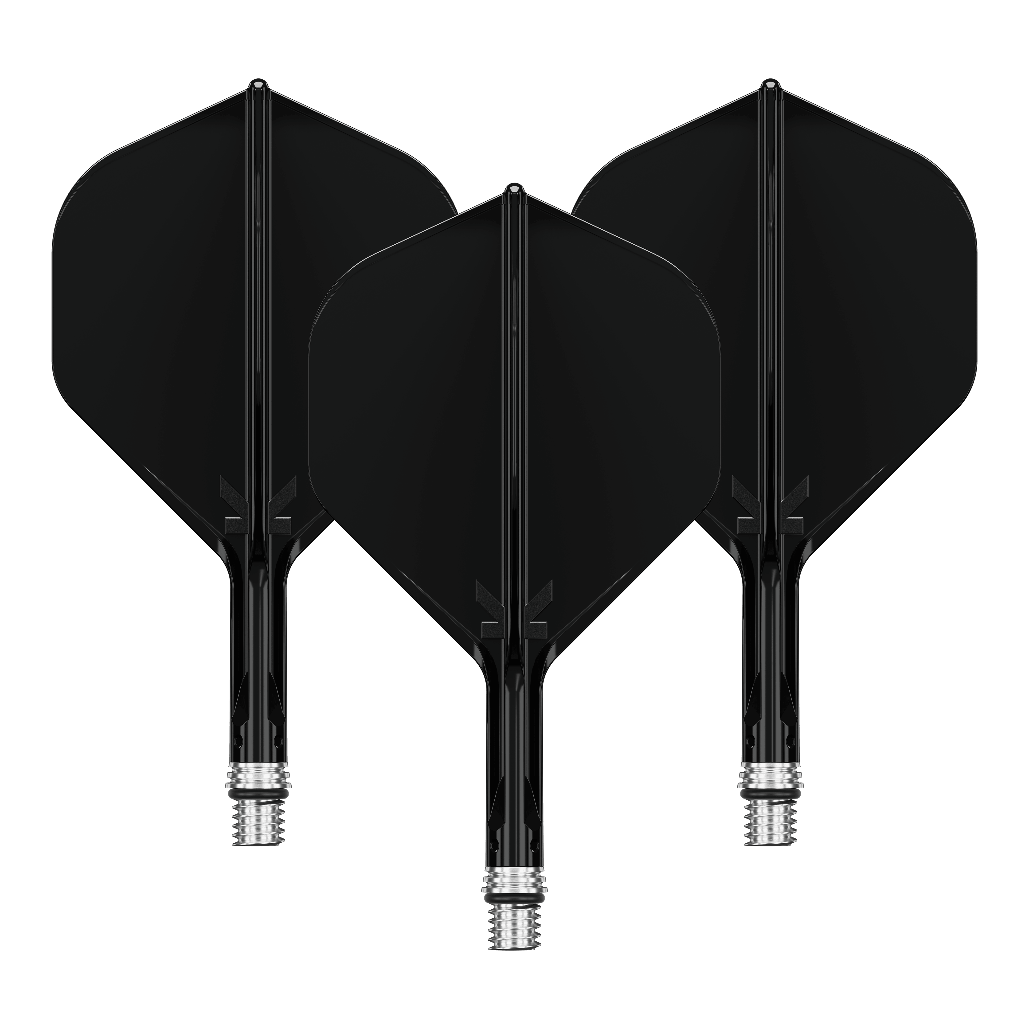 Auf dem Bild ist ein Set aus Dart Flights in Schwarz mit der Bezeichnung '410546 Target KShift No2 Standard Flights Schwarz 19mm' zu sehen. Die Flights sind für Dartpfeile geeignet.