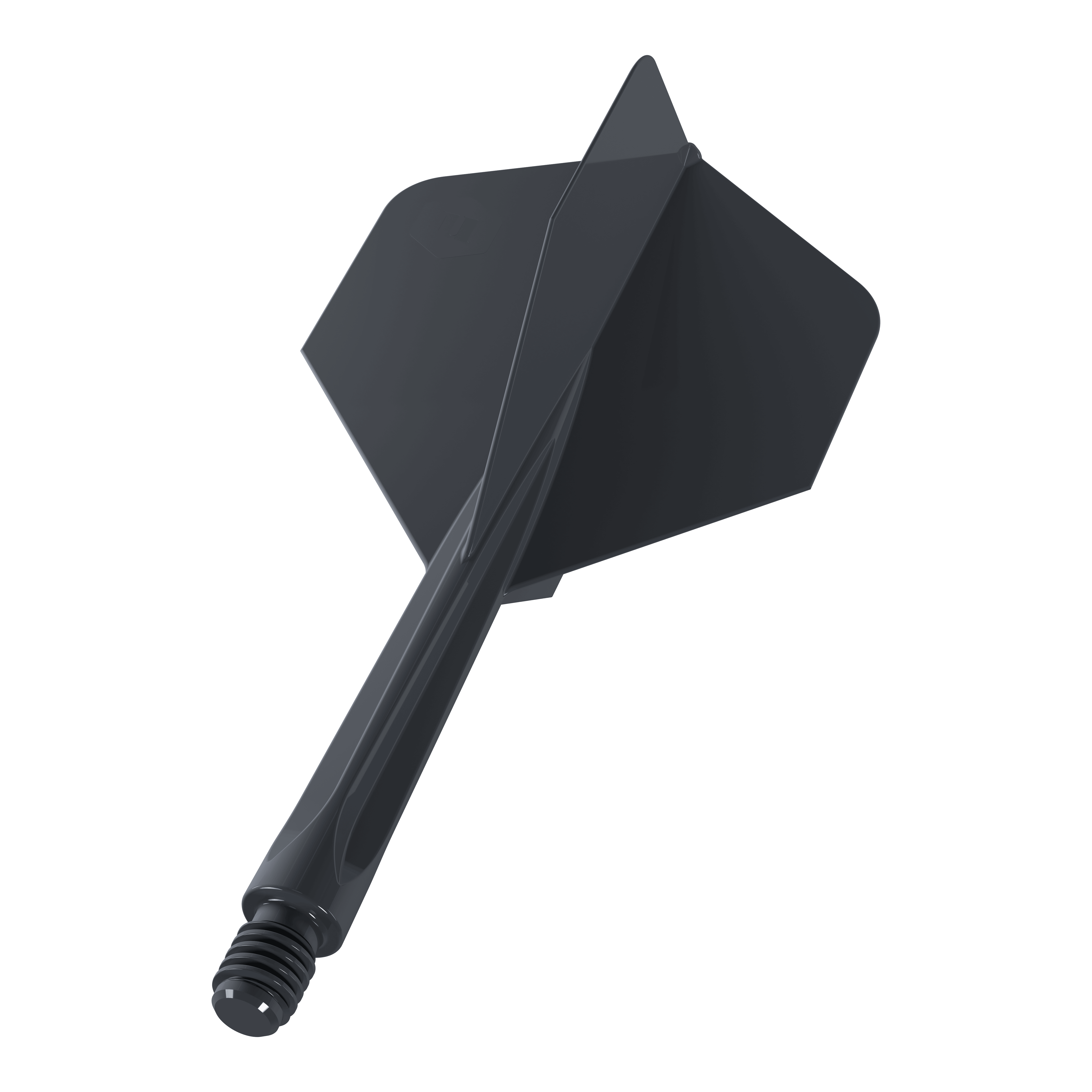 Ailettes standard Unicorn Forge All In One Plus No2, noires - Moyennes Das Bild zeigt einen schwarzen Dartflug mit integriertem Schaft in mittlerer Größe. Es handelt sich um das Modell "Unicorn Forge All In One Plus No2 Standard Flights Schwarz - Medium".