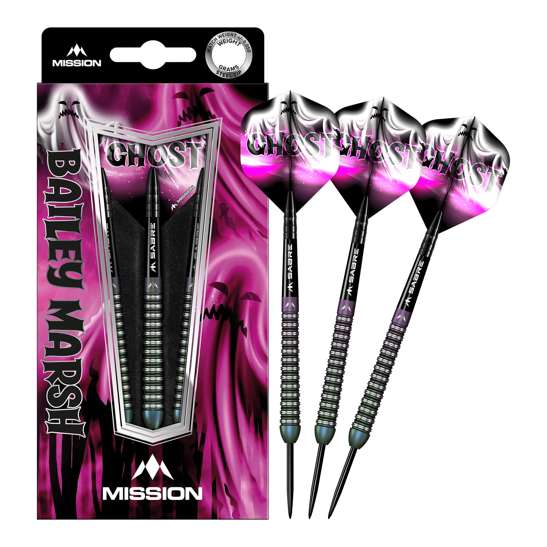 Fléchettes en acier Mission Bailey Marsh Ghost - 23 g