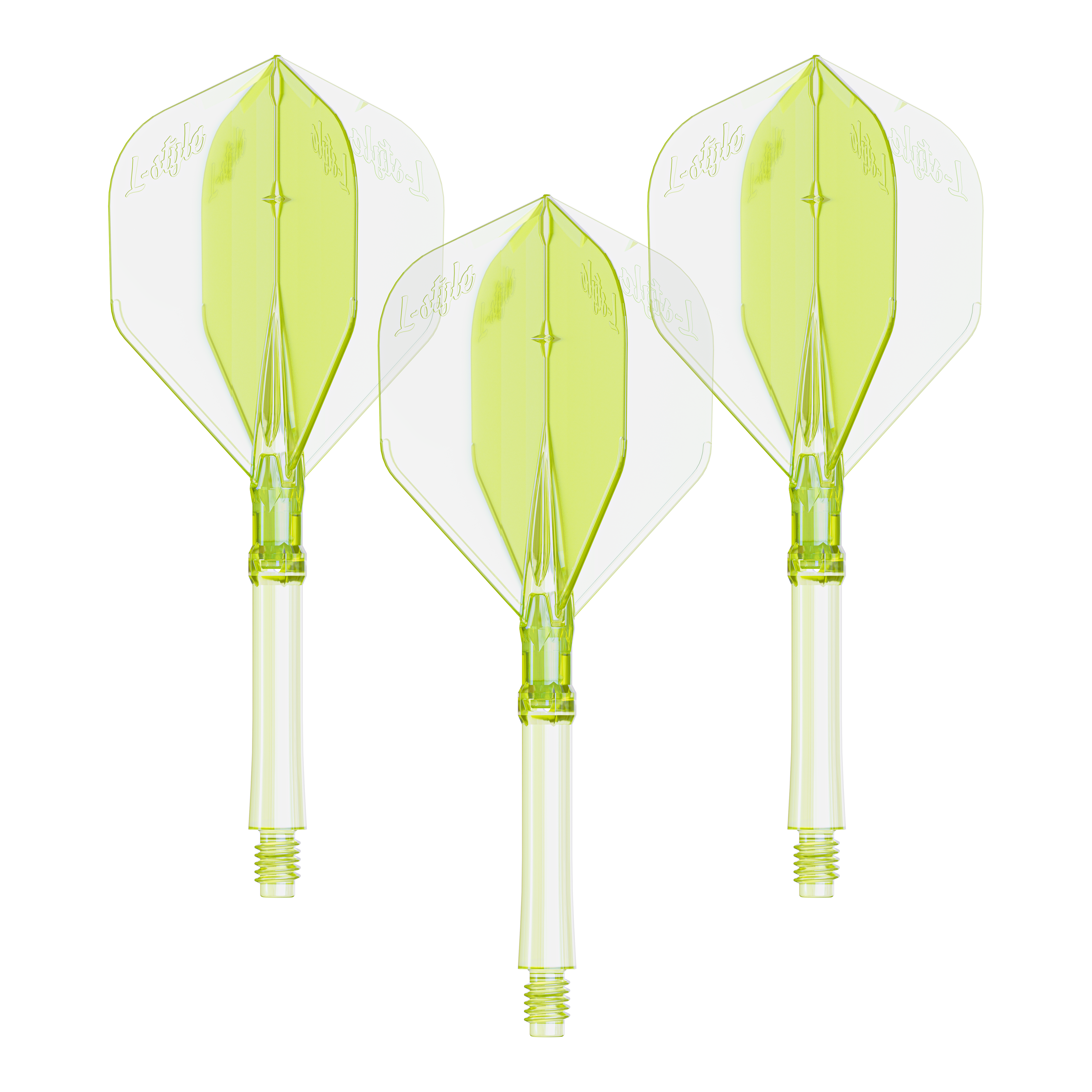 Éclairage L-L-Style-System - Jaune néon Das Foto zeigt ein Set Dart Flights in Neon-Gelb, große Größe. Die Flights sind für das L-Style L-System geeignet.