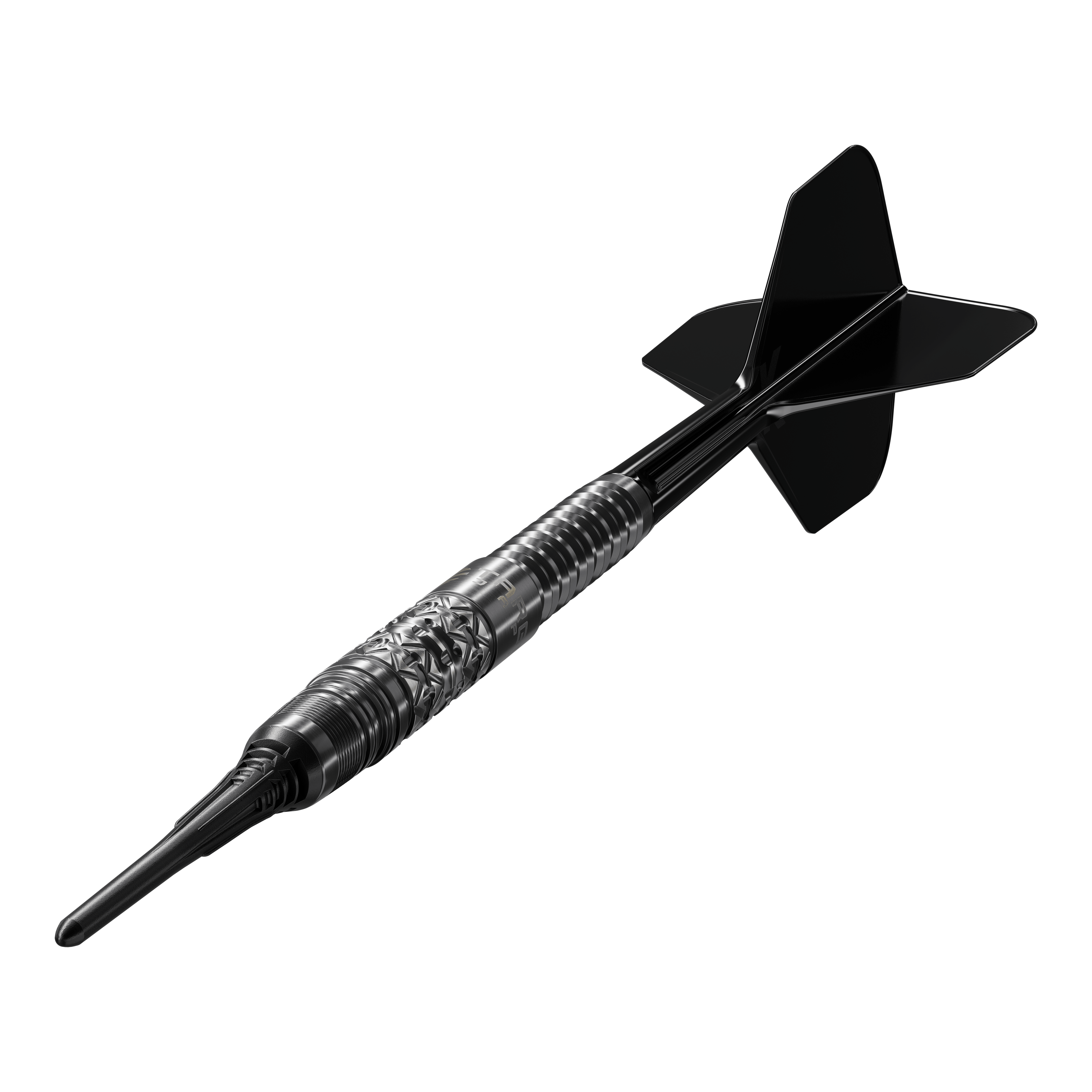 Fléchettes souples Target Black Marque Creed - 21,5 g Das Bild zeigt die Target Black Marque Creed Softdarts mit einem Gewicht von 21,5g. Diese Softdarts sind stilvoll und ideal für Dartspieler.