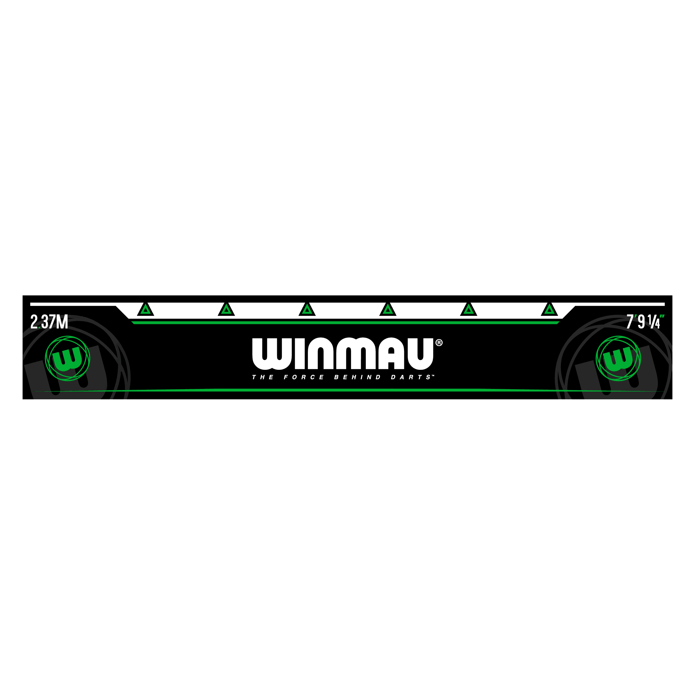 Ligne de départ Winmau Verte Das Bild zeigt die grüne Abwurflinie „Winmau Abwurflinie Grün“ für Dartspieler. In der Mitte steht groß das Winmau-Logo mit dem Schriftzug "The force behind darts".