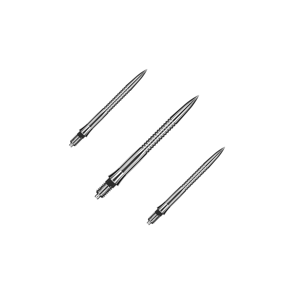 Pointes de fléchettes Caliburn EZ-EVO - Rainurées - Argent Dargestellt ist ein Set von gerillten, silbernen Dartspitzen mit einer Länge von 28 mm. Das Set eignet sich besonders für Dartspieler, die Wert auf Präzision legen.