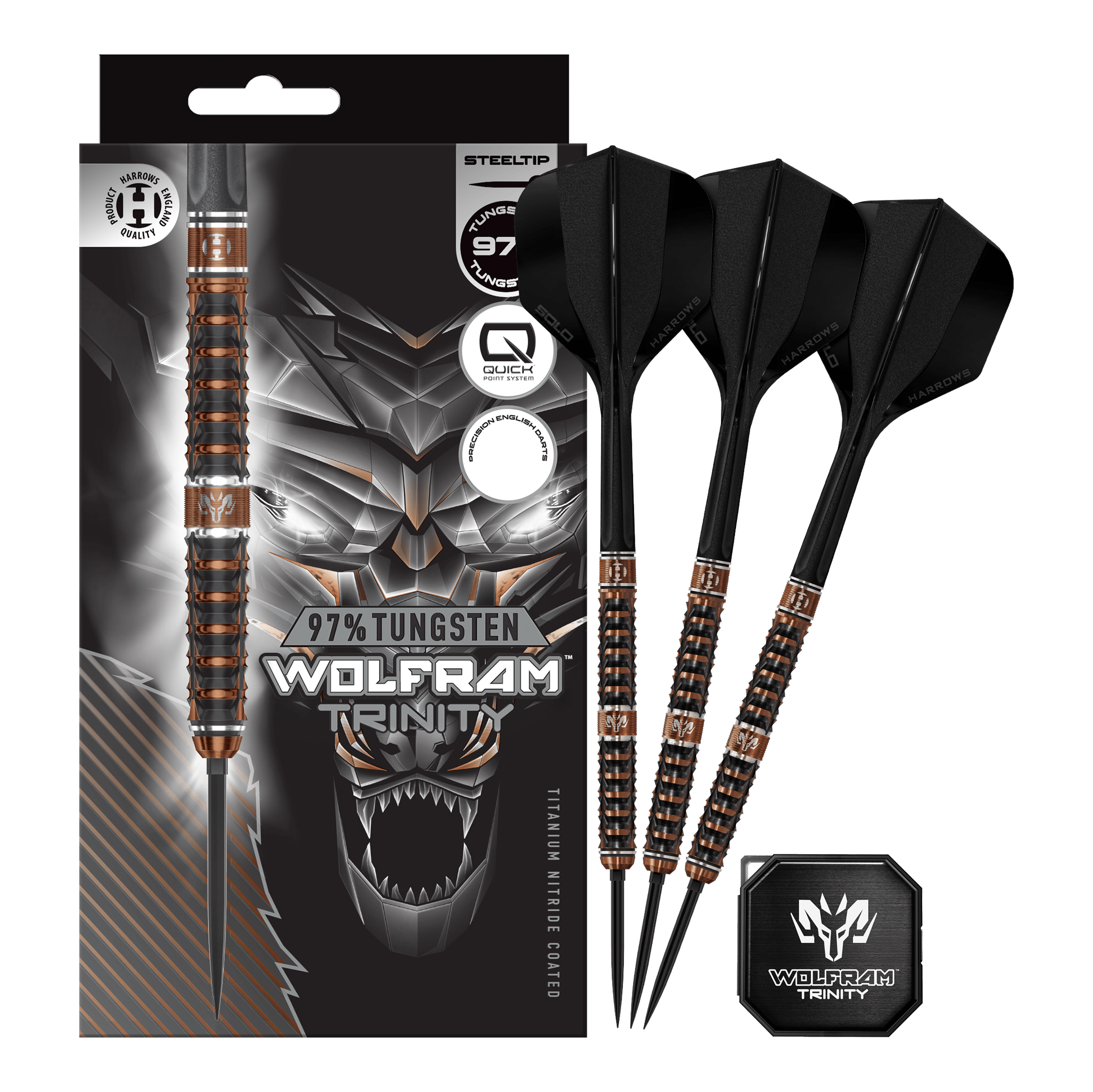 Fléchettes en acier Harrows Tungsten Trinity Quick Point Hier sieht man die Harrows Wolfram Trinity Quick Point Steeldarts in voller Ansicht. Die Steeldarts zeichnen sich durch innovative Technik aus.