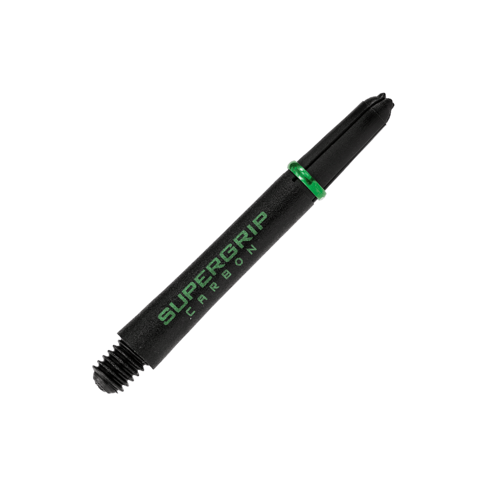 HR361_Harrows_Supergrip_Carbon_Shafts_Gr-n_40mm_2 Harrows Supergrip Carbon Shafts parallel nebeneinander angeordnet. Das Material ist matt glänzend.