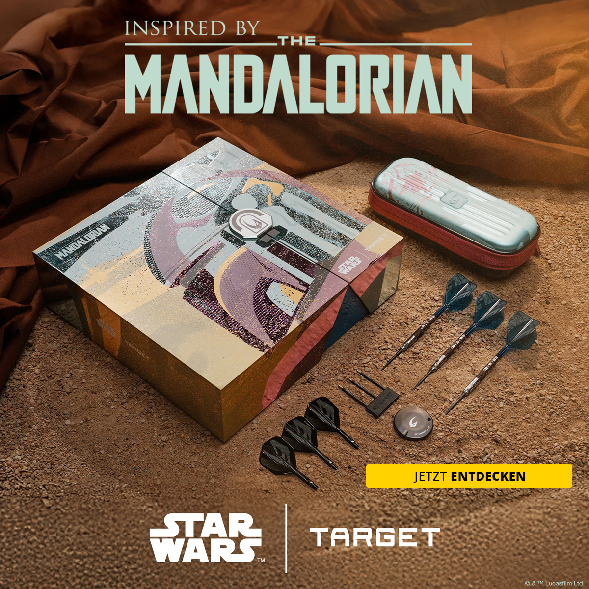 Ein Bild mit dem Dateinamen 2026-04_Target_StarWars_MandalorianDarts_Hero. Das Bild zeigt vermutlich ein Star Wars Mandalorian Dartprodukt.