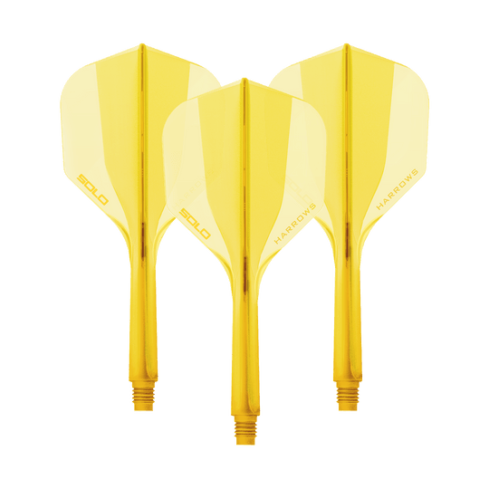 Système de flèche Harrows Solo No6 - Jaune Ein Harrows Solo No6 Flight Shaft System in Gelb mit einer Länge von 27mm. Das Bild zeigt ein Set Dart Shafts in gelber Farbe.