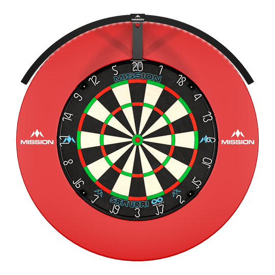 Système d'éclairage LED Mission Torus 120 - Noir Mission Torus 120 LED Beleuchtungssystem in Schwarz ist auf diesem Bild zu sehen. Es handelt sich um ein elegantes und leistungsstarkes Beleuchtungssystem für Dartspieler.