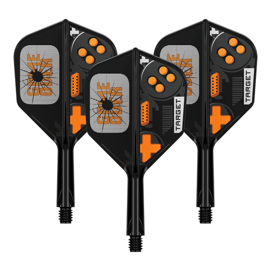 Das Bild zeigt ein Set von Dart Flights. Es handelt sich um das Modell 410576 Target K-Flex GameOver No6 Flights 19mm 1Set.