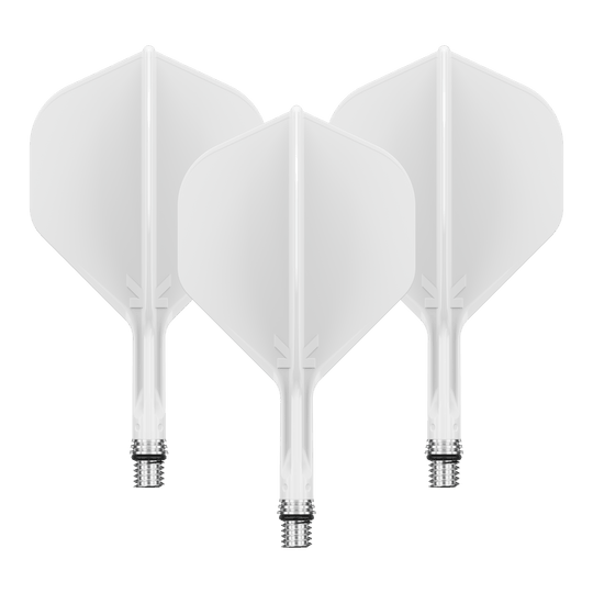 Ailettes standard Target K-Shift n° 2 - Blanches Dieses Bild zeigt ein Set aus weißen Dart Flights. Die Flights scheinen die Größe 19 mm zu haben.