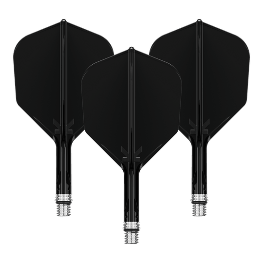 Ailerons Target K-Shift No6 - Noir Das Bild zeigt ein Set schwarzer KShift No6 Flights mit 19mm Länge für Darts. Die Flights stammen von der Marke Target.
