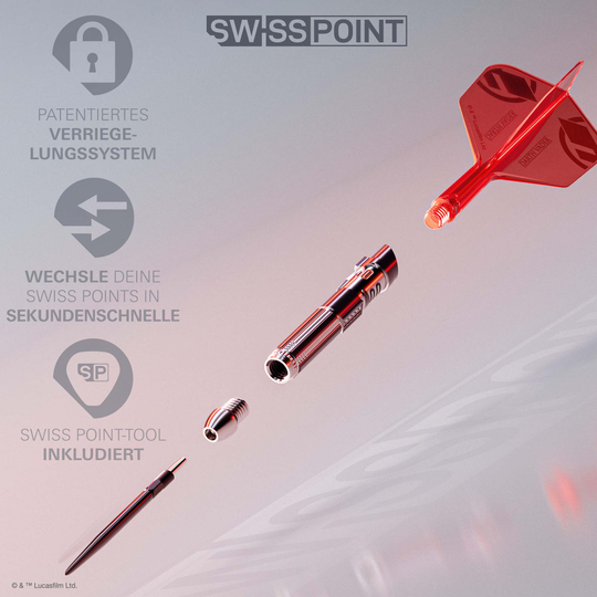 Fléchettes Target Star Wars Dark Vador Seigneur Sith Sabre Laser Édition Limitée Première Édition - 24 g Abgebildet ist das Target Star Wars Darth Vader Light Saber Limited Edition Steeldarts - 24g. Das Produkt besticht durch sein einzigartiges Star Wars Lichtschwert-Design.