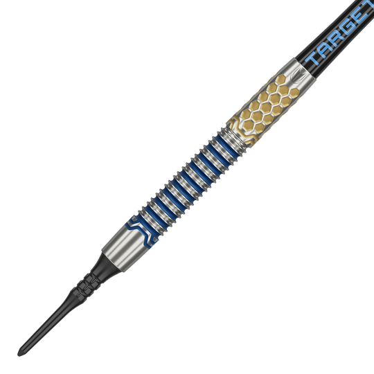 Fléchettes souples Target Josh Rock GEN1 - 20 g Dies ist der Target Josh Rock GEN1 Softdart mit einem Gewicht von 20g. Der Dartpfeil hat ein auffälliges Design mit blauen und goldenen Akzenten.