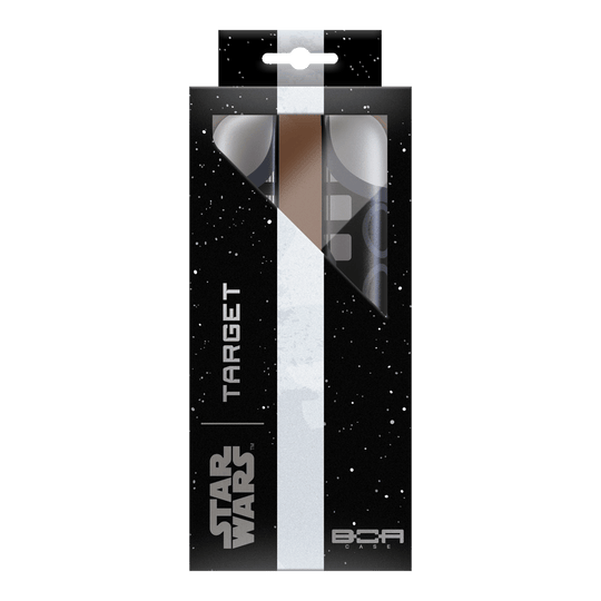 Étui à fléchettes Target Star Wars Boa - Mandalorien Dieses Bild präsentiert das Target Star Wars Boa Dartcase - Mandalorian. Das Dartcase ist im Stil der Mandalorian-Serie gestaltet.