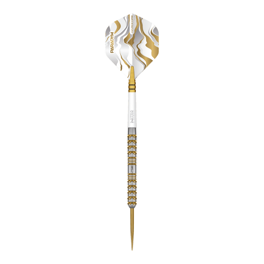 Fléchettes en acier Red Dragon Paradym Gold Parallel Auf dem Bild sind die Red Dragon Paradym Gold Parallel Steeldarts zu sehen. Diese Steeldarts zeichnen sich durch ihr paralleles Design und goldene Akzente aus.