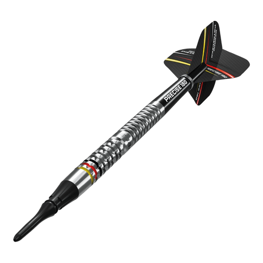 Fléchettes souples Precise 180 Ricardo Pietreczko GEN1 Das Bild zeigt die Precise 180 Ricardo Pietreczko GEN1 Softdarts. Diese Darts sind speziell für Softdart-Liebhaber entwickelt.