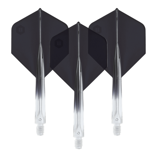 Volants standard bicolores Unicorn Forge n°2 - Noir transparent Die Unicorn Forge Two Tone No2 Standard Flights in Schwarz sind hier abgebildet. Das Produkt besteht aus klaren und schwarzen Dartflights.