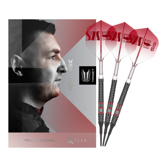 Fléchettes souples Target Nathan Aspinall 95K - 18 g Dieses Bild zeigt die Target Nathan Aspinall 95K Softdarts - 18g in der Komplettansicht. Die Dartpfeile bestechen durch ihr hochwertiges Design.
